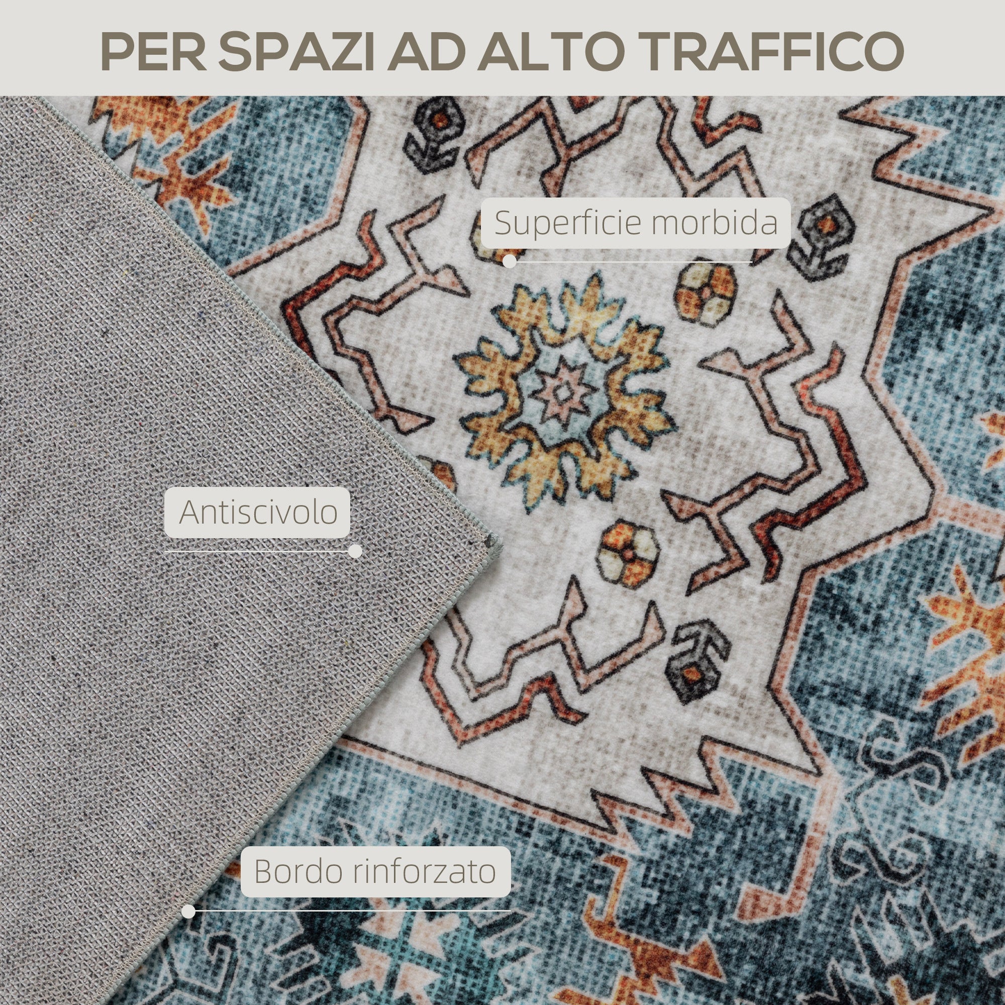 HOMCOM Tappeto Vintage Antiscivolo e Lavabile a Pelo Corto per Soggiorno e Camera, 230x160 cm, Multicolore - 4