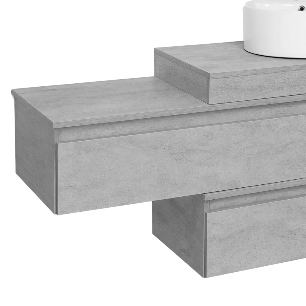 Mobile bagno sfalsato sospeso 100 cm in legno color cemento chiaro con 2 cassettoni, lavabo, specchio e faretto a led I Made in Italy - 4