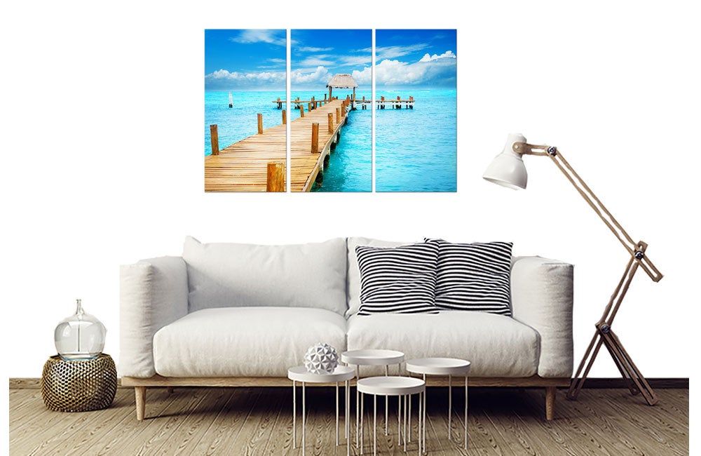 Tableau triptyque paysage ponton dans les caraibes - 90x60 cm - 2