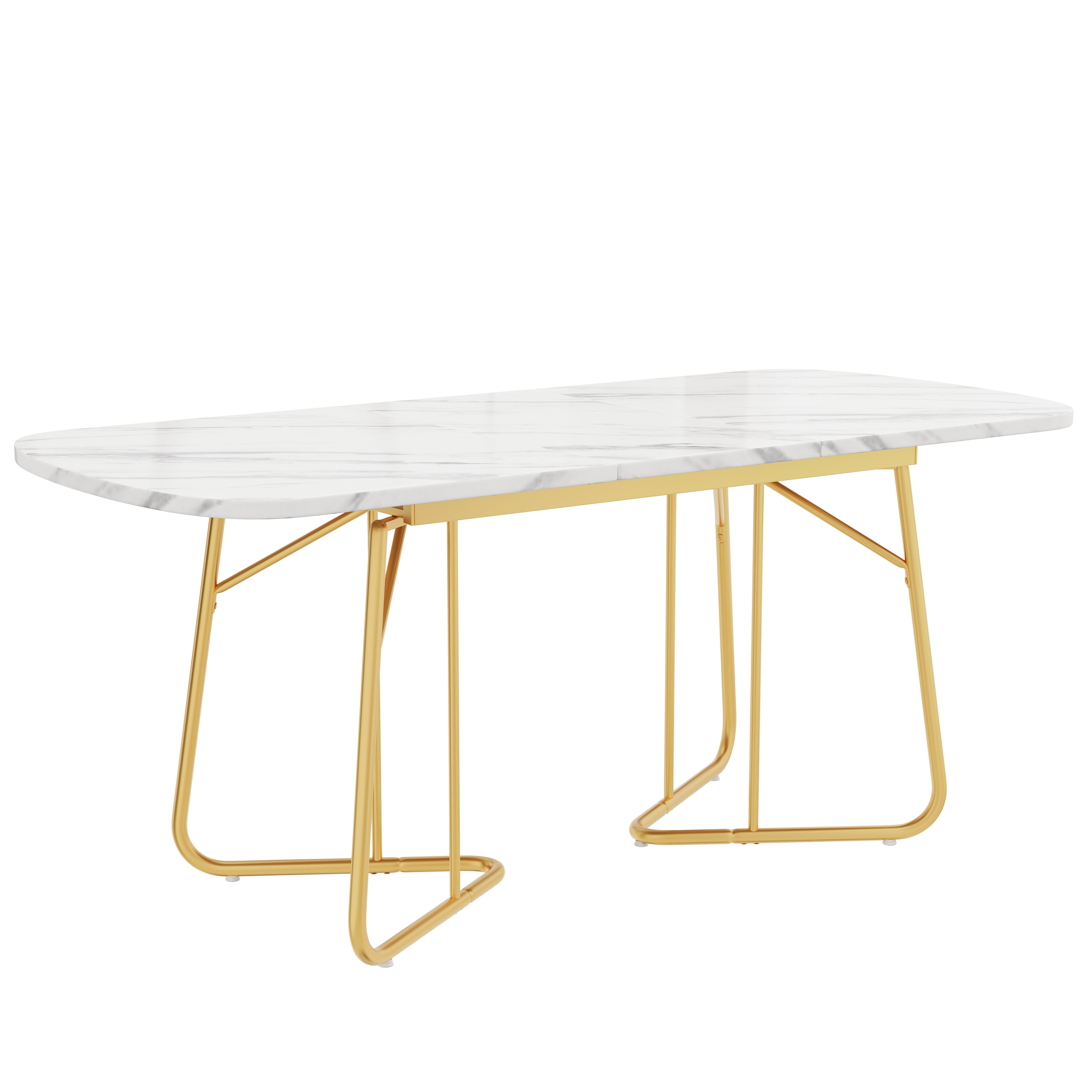 Rozkładany stół jadalny dla 4-6 osób - dł. 140/180 x szer. 80 x wys. 75 cm - płyta MDF, drewno i metal - wzór marmuru - biały - 9