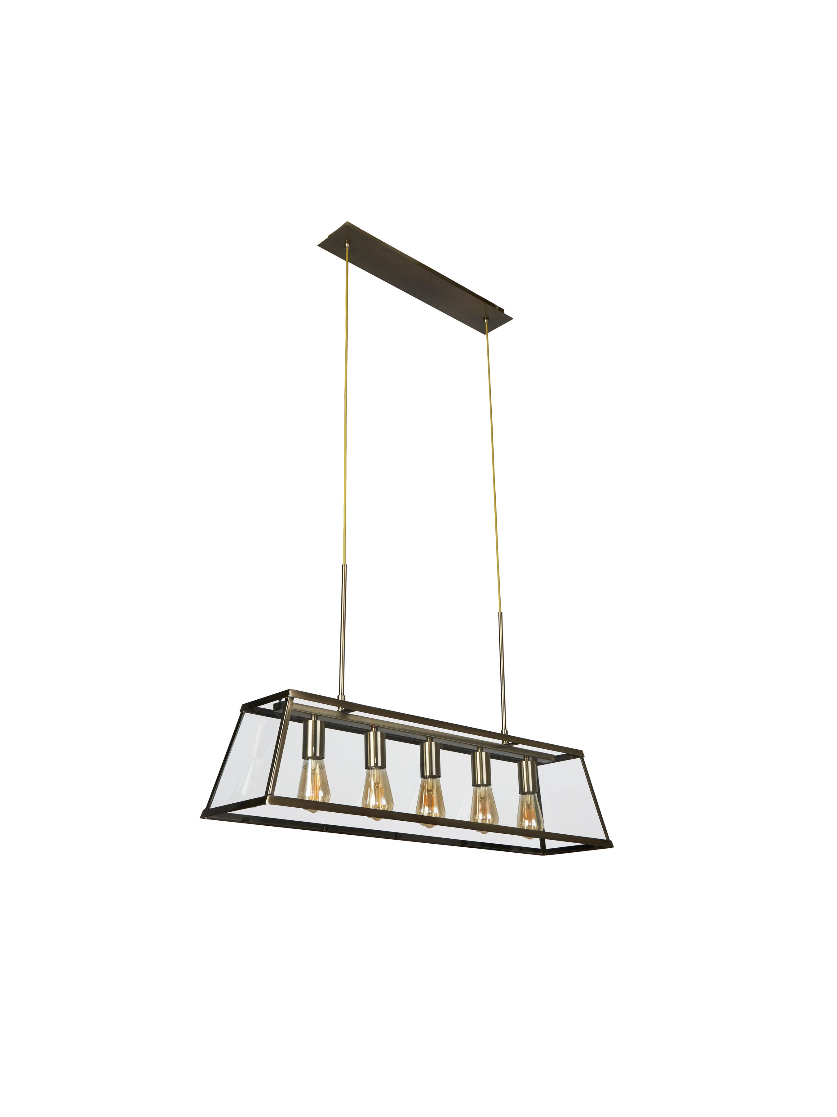 Suspension VOYAGER 5L barre lanterne rectangulaire , laiton antique, Verre E27 5x60w maxi Long 90cm haut 150cm - 2