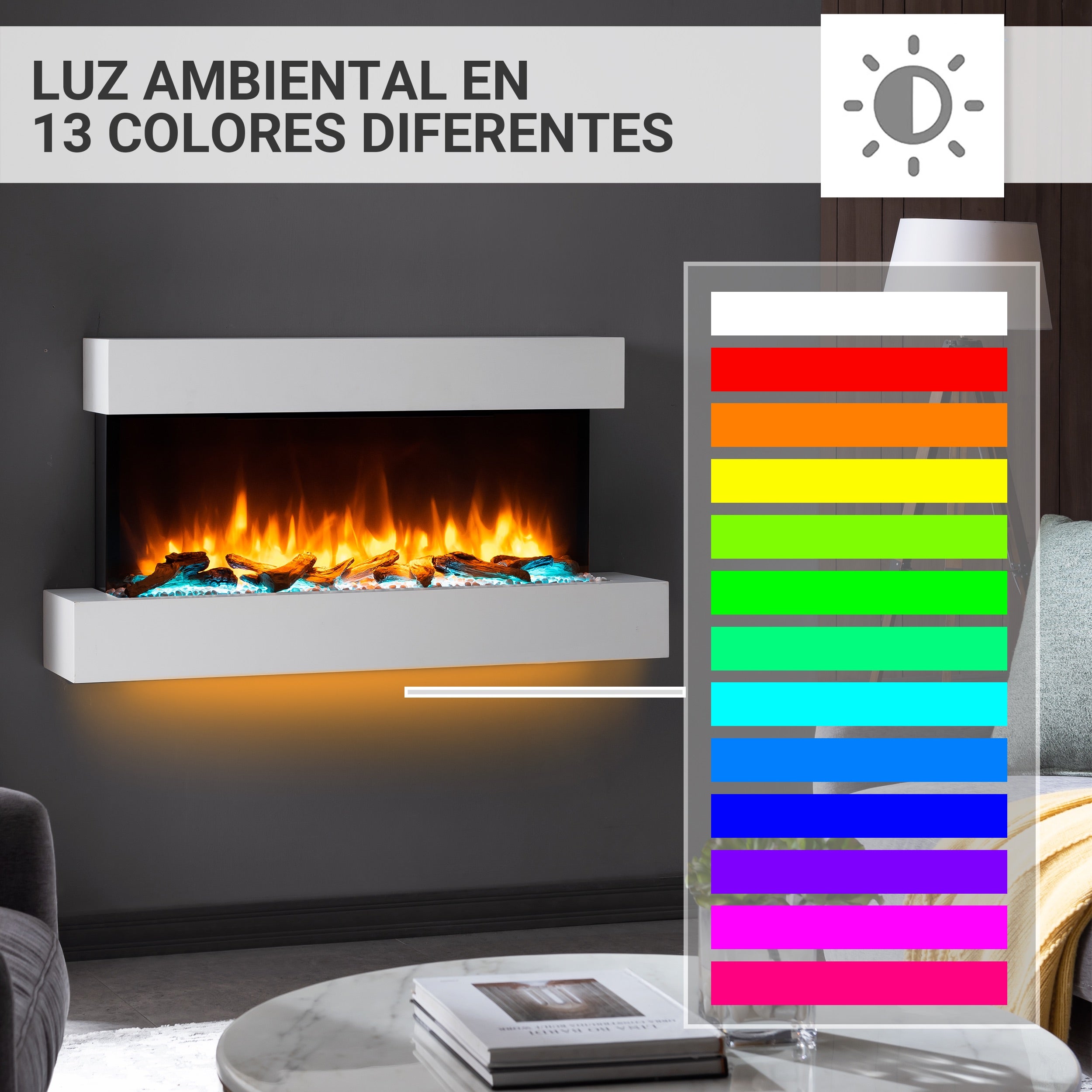 Chimenea eléctrica BALDERIA Ignis - Chimenea de pared - Blanca - 5