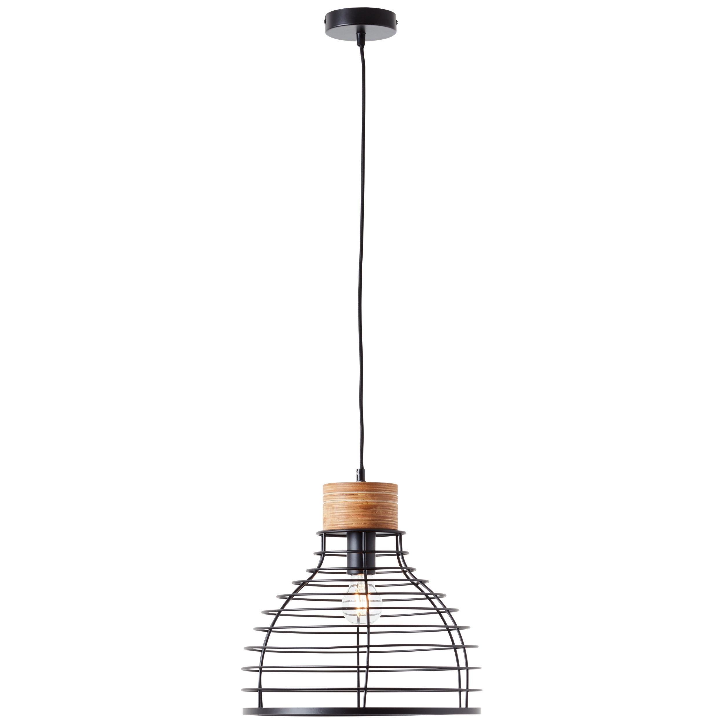 Brilliant Avia lampa wisząca 35cm czarny/drewno, metal/drewno, 1x A60, E27, 52W
