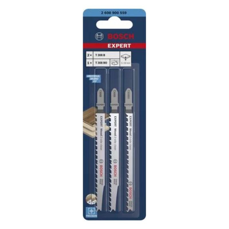 Bosch Professional 3x Set di Lame per Seghetto Alternativo Expert ‘Wood 2-side clean’ per Compensato, Pannello per mobili in Legno Massiccio, Lunghezz - 2