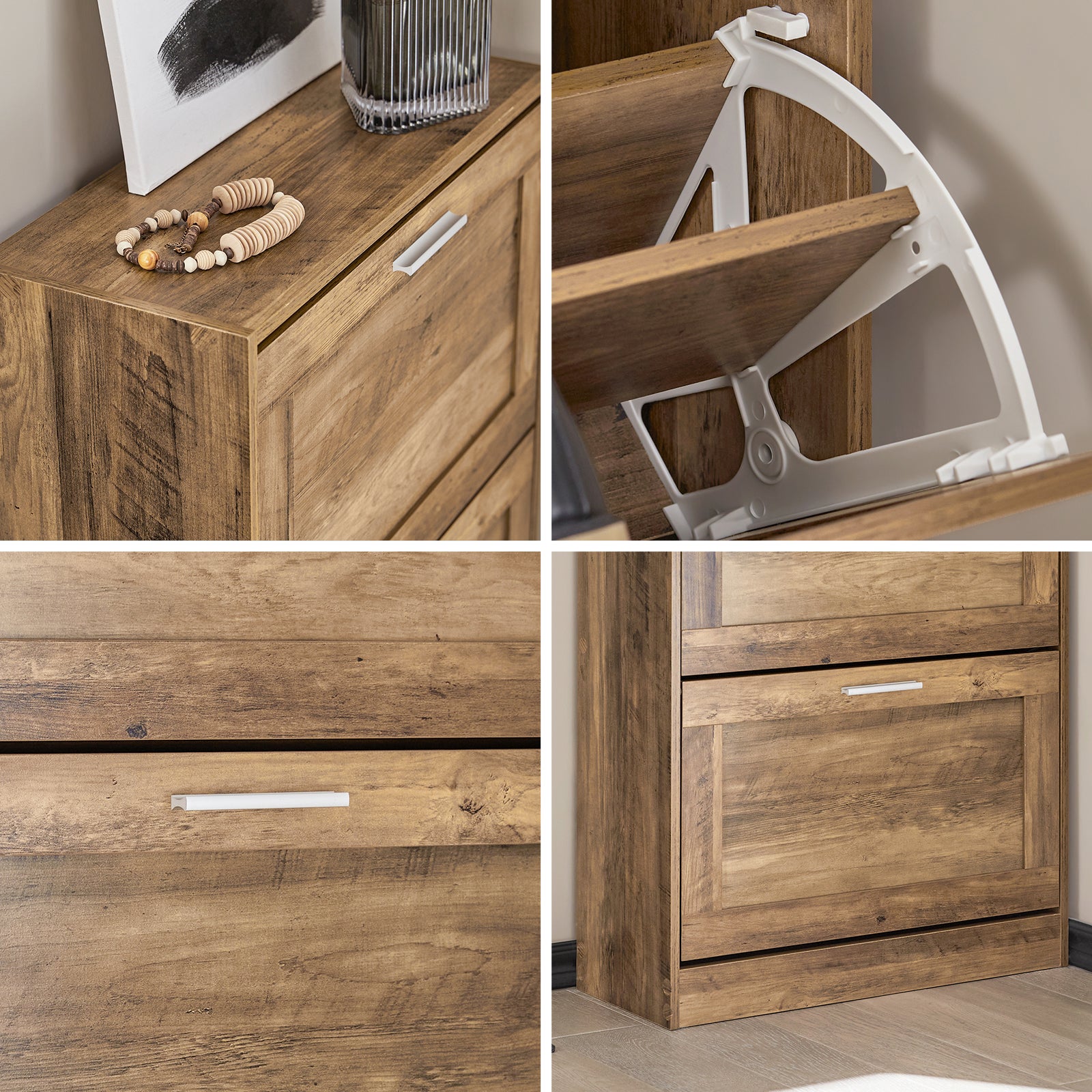 SoBuy Armoire à Chaussures Meuble de Rangement à Chaussures avec 2 Abattants, Marron, FSR137-F - 6