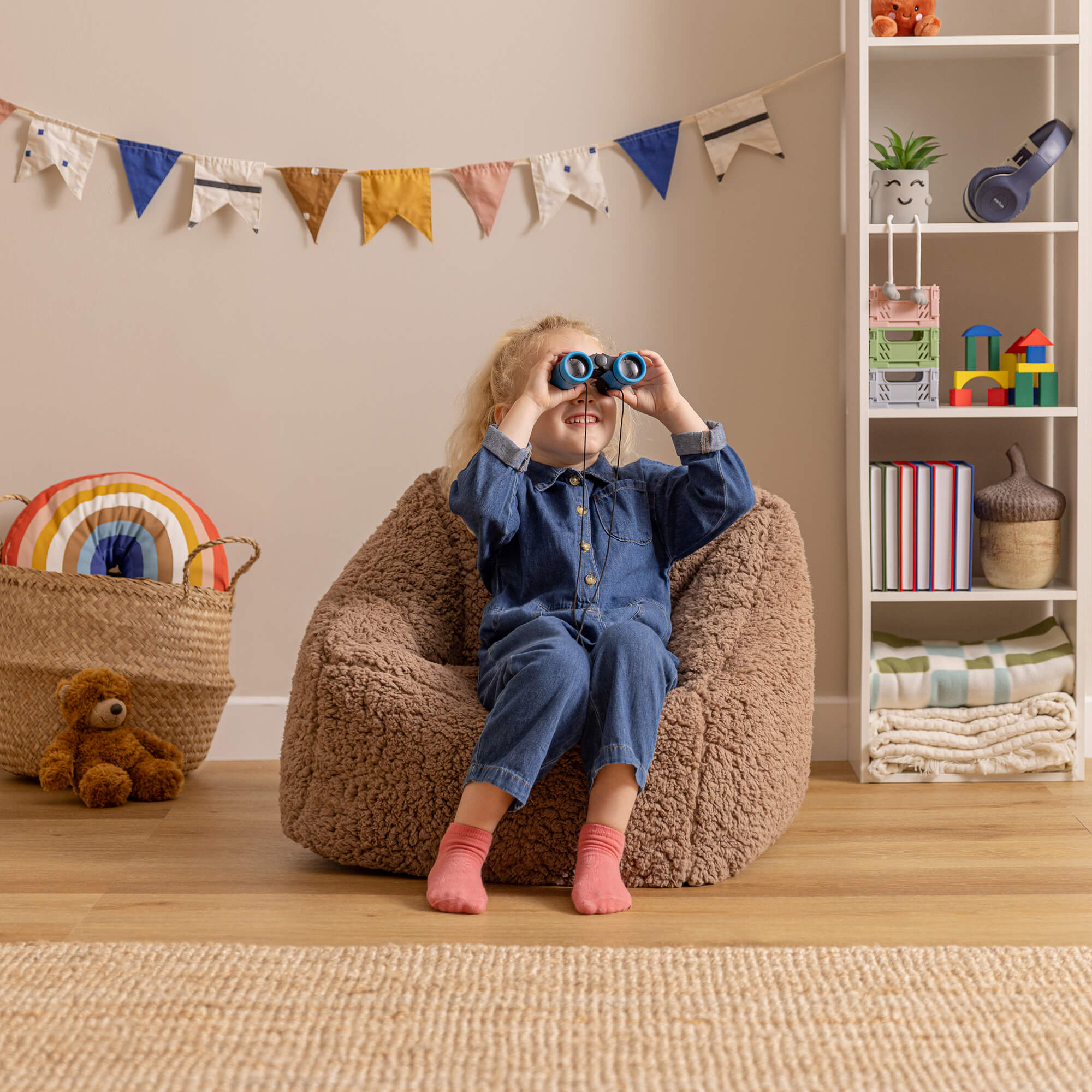 Pouf fauteuil enfant Icon polaire brun moka, chambre, salon, 55x55cm Oeko-Tex® - 3