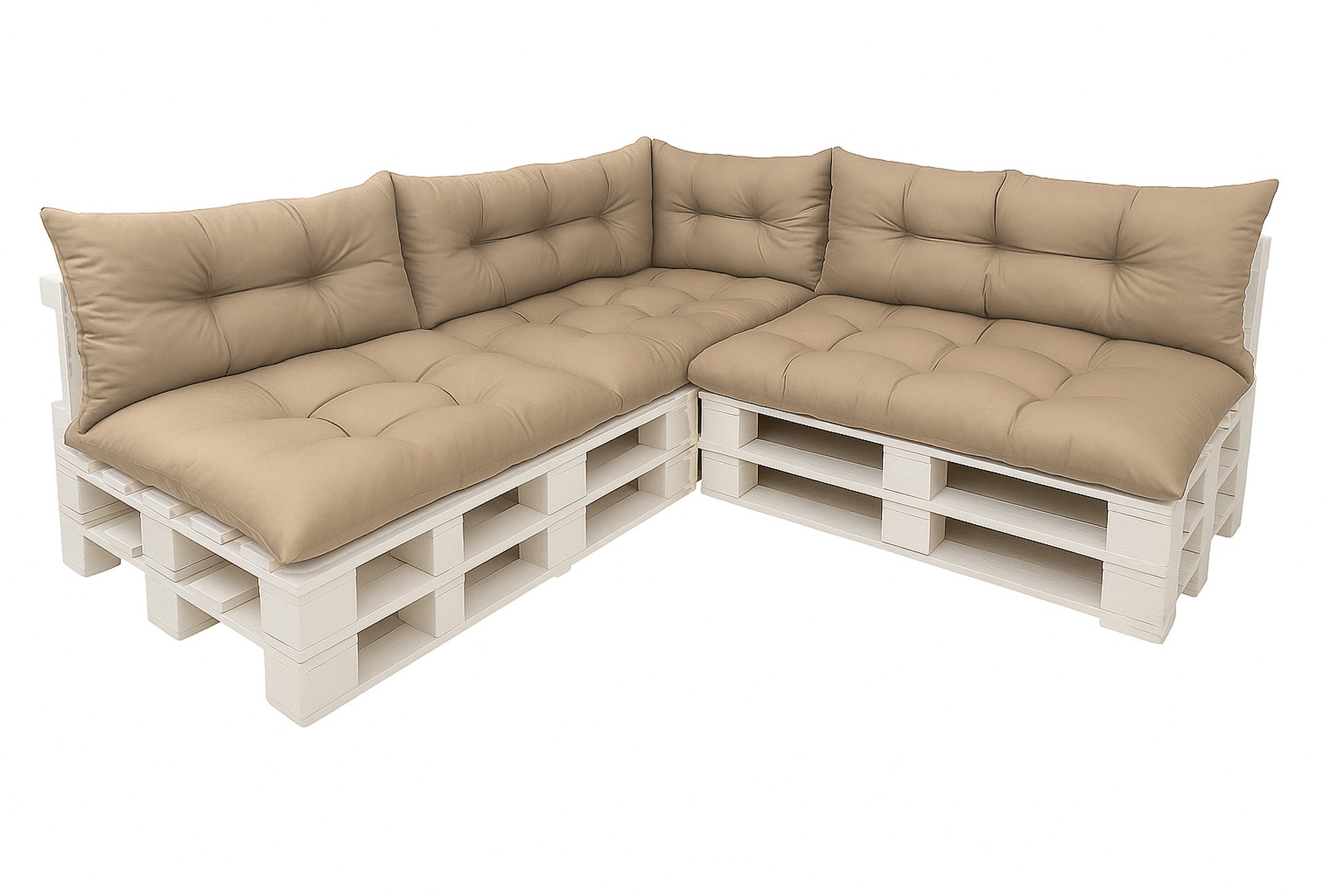 Komplet poduszek ogrodowych na palety 3x120x60cm 3x120x40cm + 60x40cm, wygodne poduszki na meble z palet beżowe