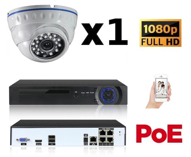 Kit vidéo-surveillance 1 caméra dome ip fullhd 1080p poe