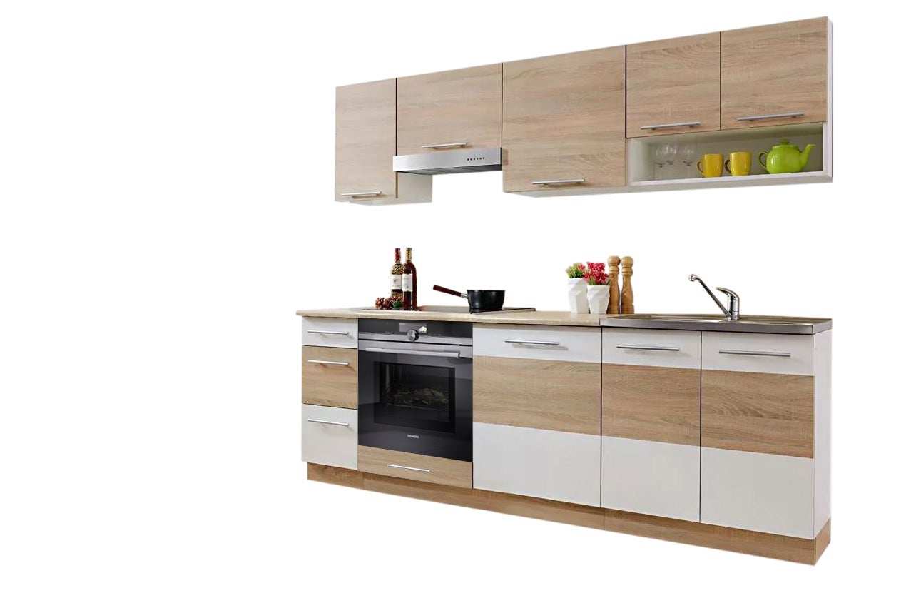 Cuisine LAX 8 éléments - finition BOIS et blanc mat 240 cm | Leroy Merlin