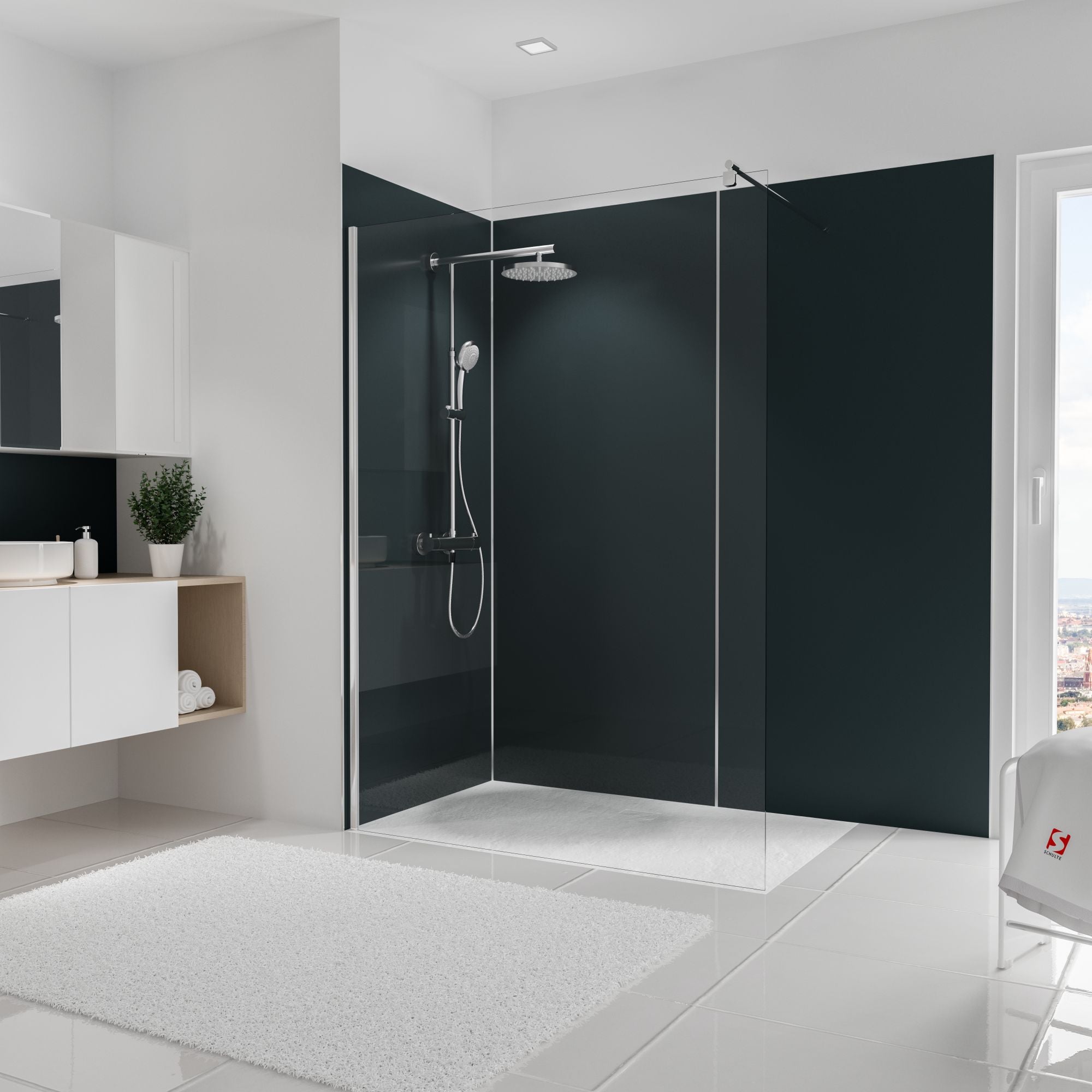 Lot 3 panneaux muraux ANTHRACITE finition Brillant L. 90 cm x 210 cm, SCHULTE DecoDesign COULEUR, revêtement hydrofuge pour salle de bains, 2ème choix - 2
