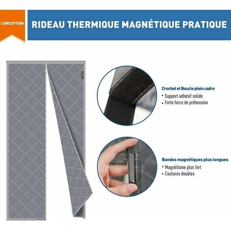 Rideau de Porte Isolant Thermique 90 x 210 cm, Rideau de Porte Épaississant d'hiver, Isolant Phonique Anti Froid, en Coton Magnétique, Gris - 4