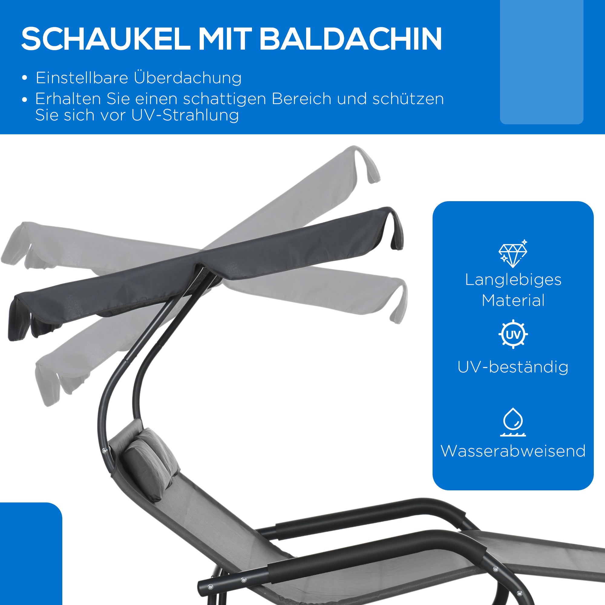 Bain de soleil double avec parasol, fauteuil à bascule sur roulettes, chaise longue de jardin avec appui-tête, charge maximale 220 kg - 4