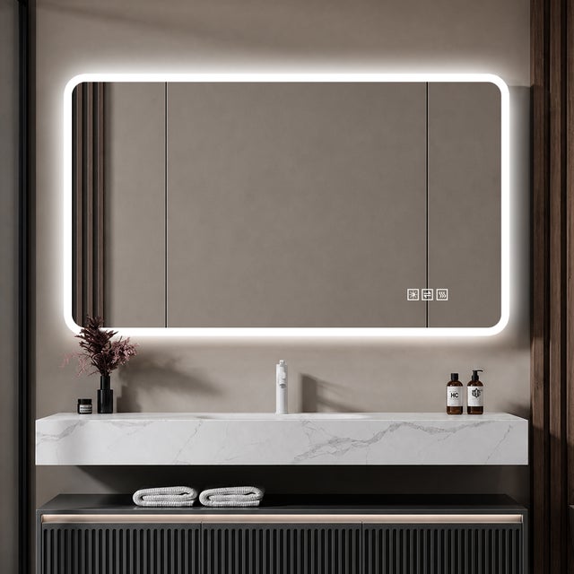 Miroir de salle de bain LED 100x60cm - Grand miroir lumineux anti-buée avec interrupteur tactile & intensité variable pour salle d'eau
