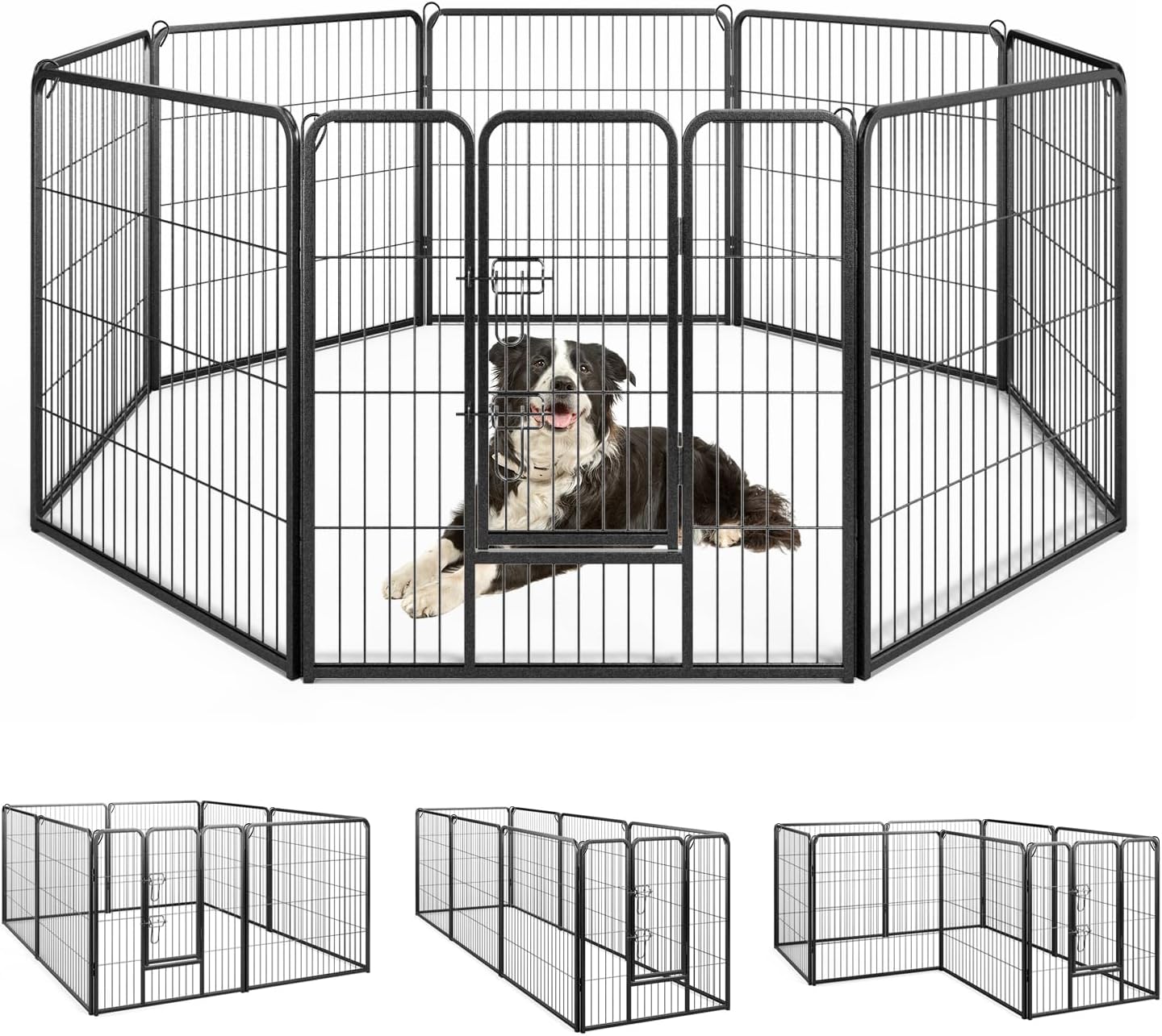 Recinzione Metallo Per Animali Con Cancello – 8 Pannelli (81,3x68,8 Cm) – Barriera Scavalcamento Per Cani E Giardino – Senza Attrezzi - 2