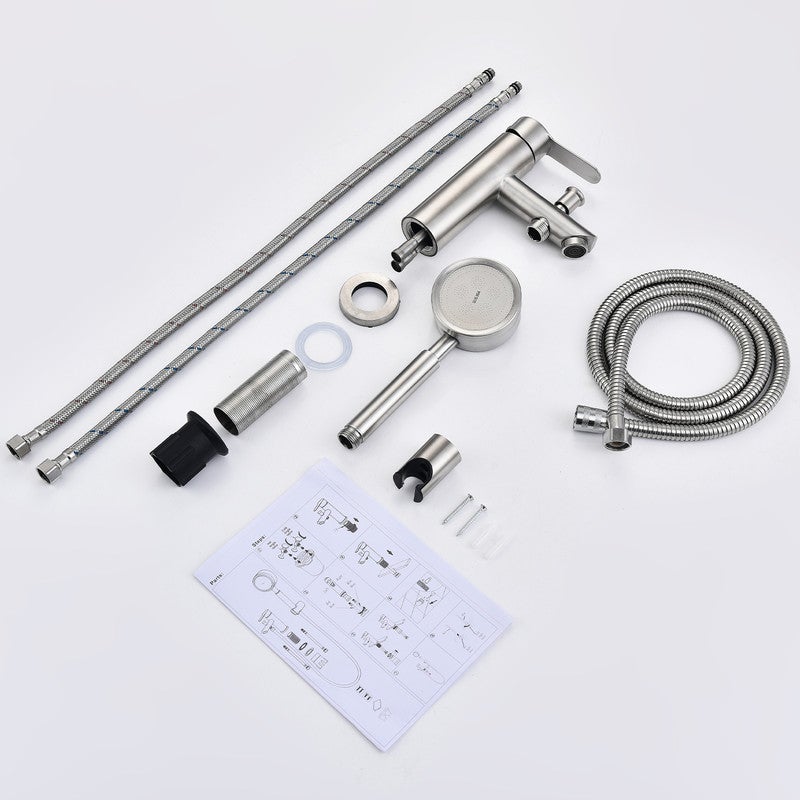 Mitigeur Salle de Bain Brossé Robinet de Douche avec Pommeau et Flexible Kit de Robinet Monotrou à Double Usage - 9