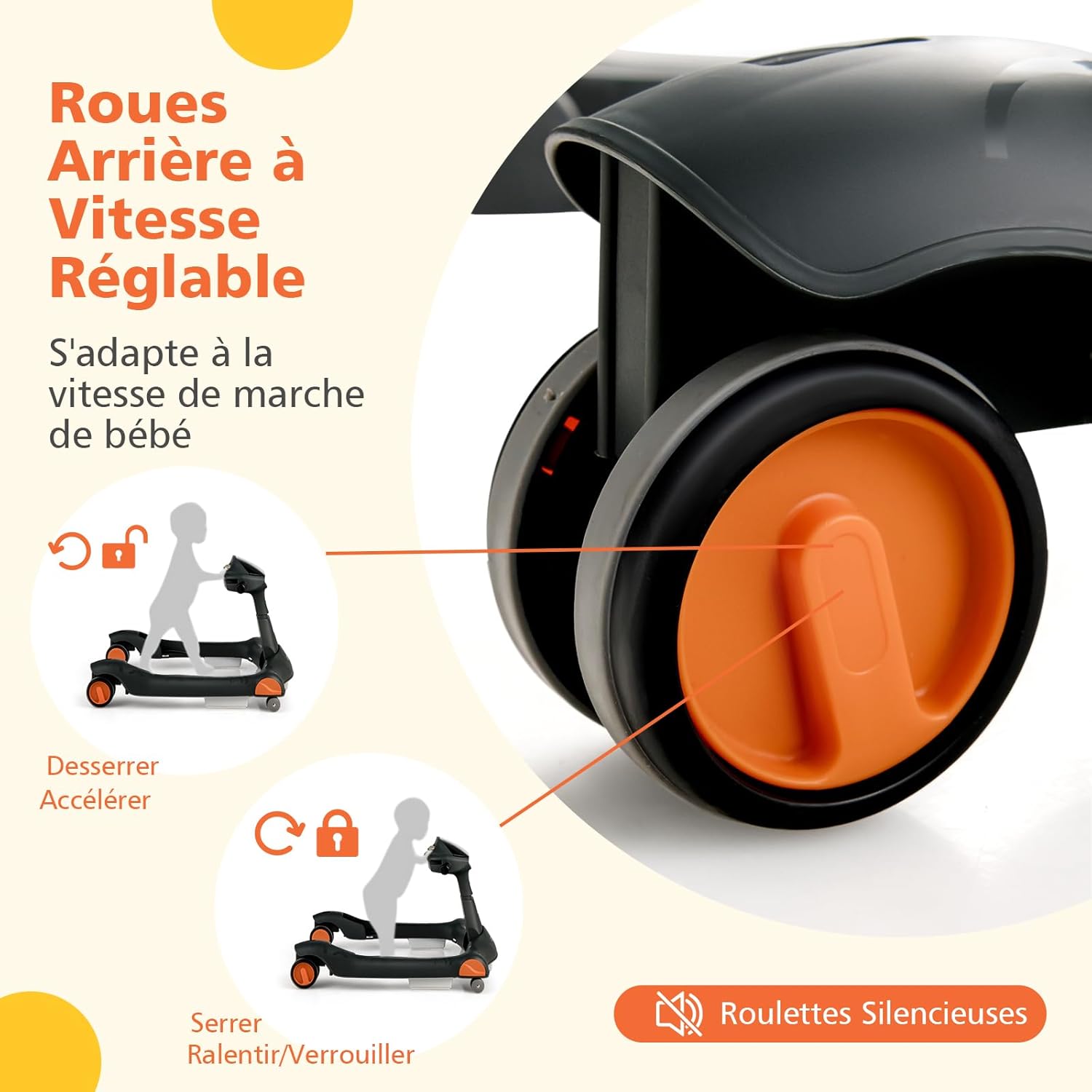 Trotteur Bébé 6-18 Mois, Trotteur Marche Bébé Evolutif 2 en 1, Pousseur Pliable avec Lumière et Musique, Hauteur Réglable en 3 Positions(Noir) - 7