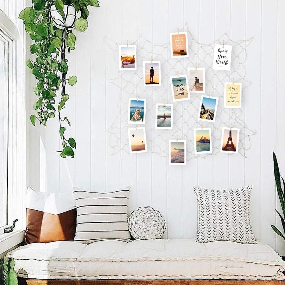 Cadre Photo Pêle Mêle DIY Décoration Mural 60x60 cm avec 15 pinces en bois - 4