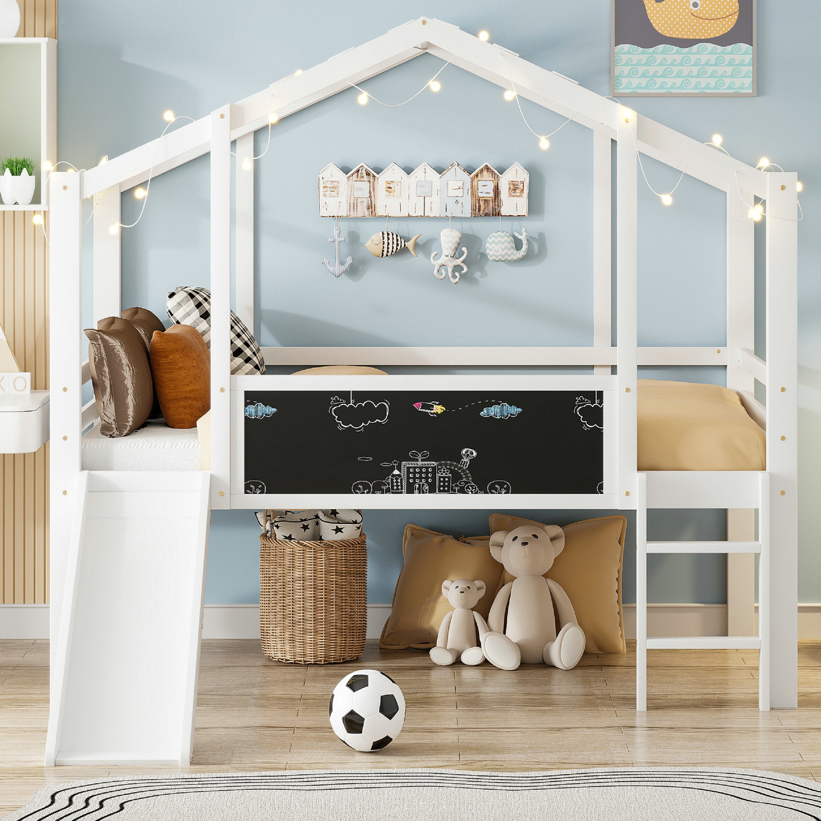 Moimhear Lettino a soppalco per bambini con scala di stoccaggio 90 x 200 cm, in legno