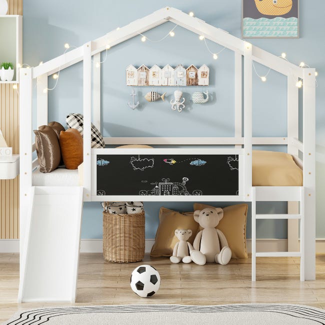Moimhear Lettino a soppalco per bambini con scala di stoccaggio 90 x 200 cm, in legno Moimhear Lettino a soppalco per bambini con scala di stoccaggio 90 x 200 cm, in legno