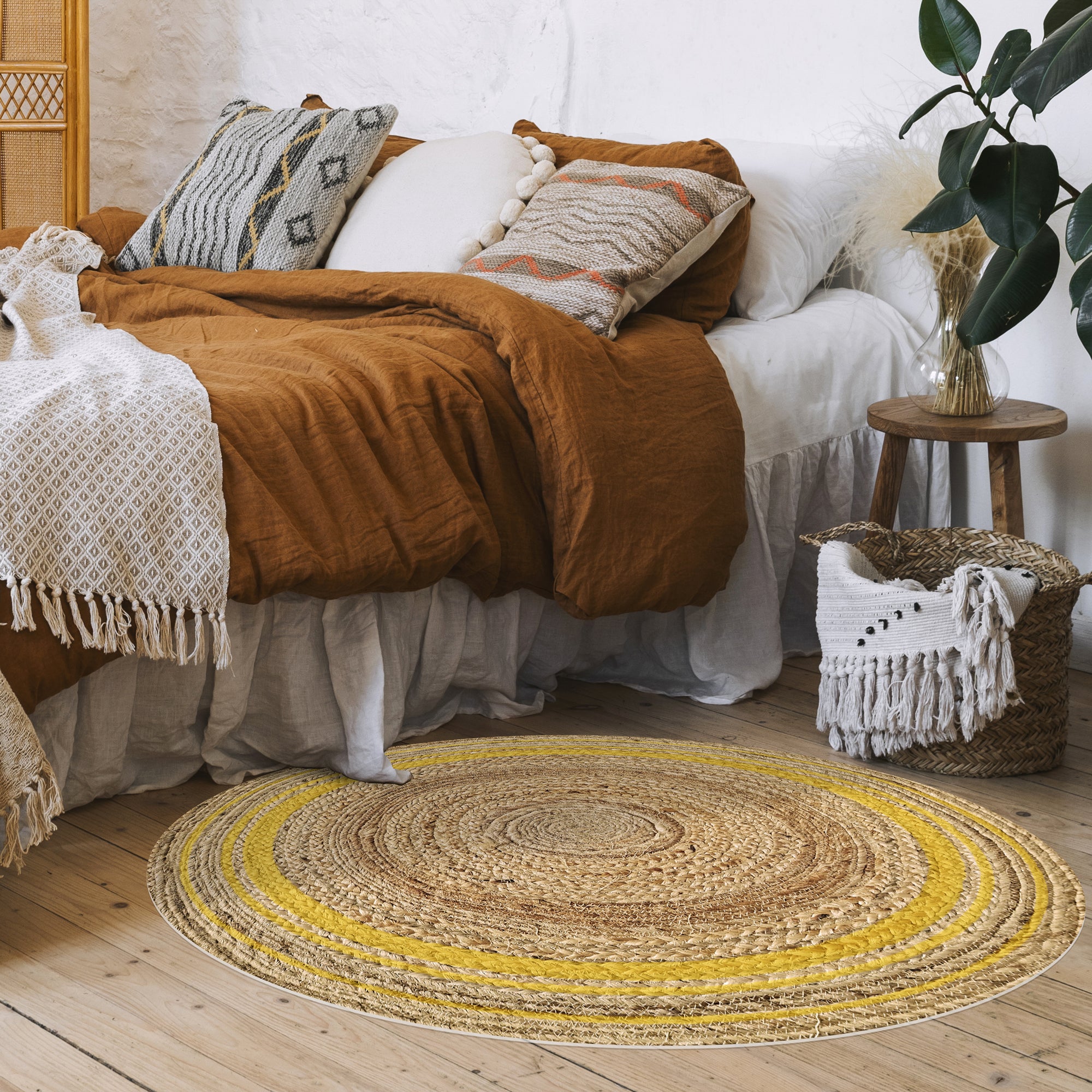 Tapete de vinil, Carthago Redondo amarelo [Diam] 100 cm - PVC antiderrapante, liso impresso, vinílico para cozinha ou sala, lavável - 5