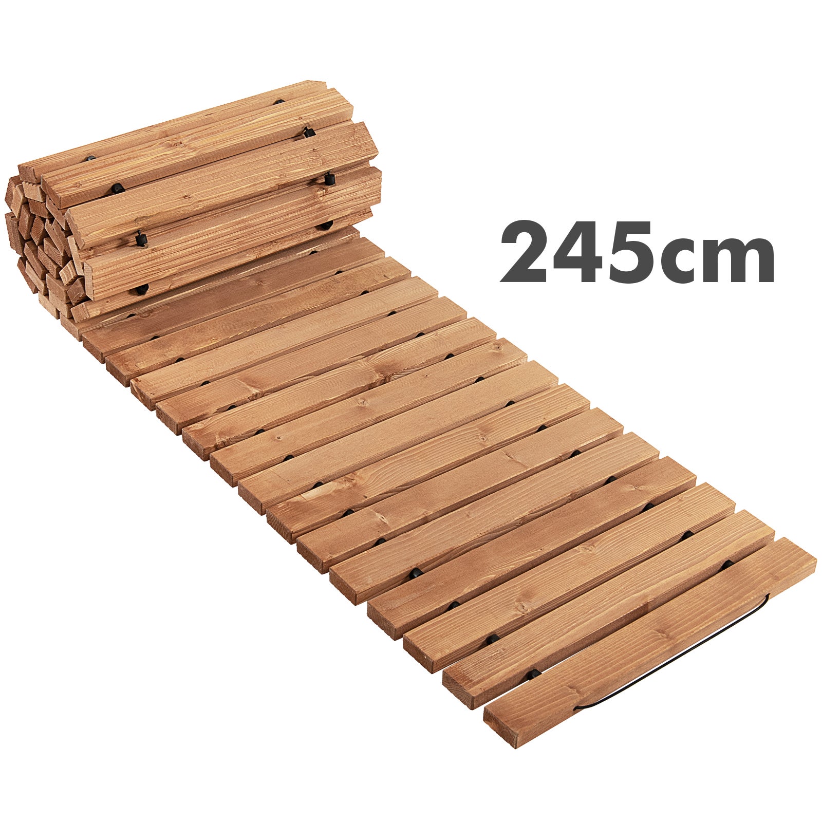 Bordure Droite à Dérouler en Bois de 245 cm, Allée de Jardin Extérieure Résistante aux Intempéries avec Fil d'Acier, 245 x 43 cm - 3