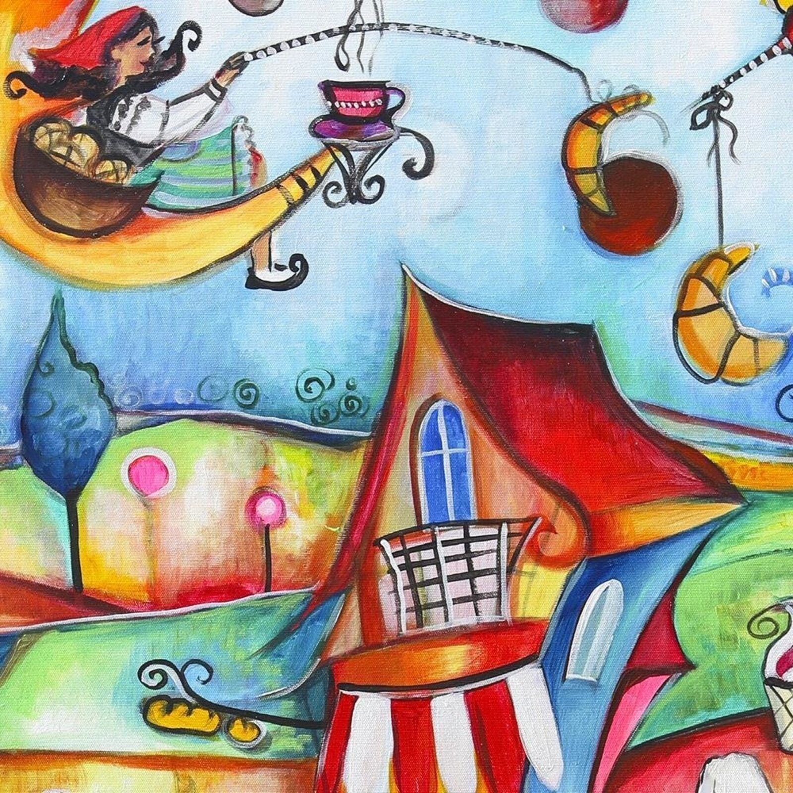 Tableau bois ville de conte de fées - 80 x 120 cm - 4