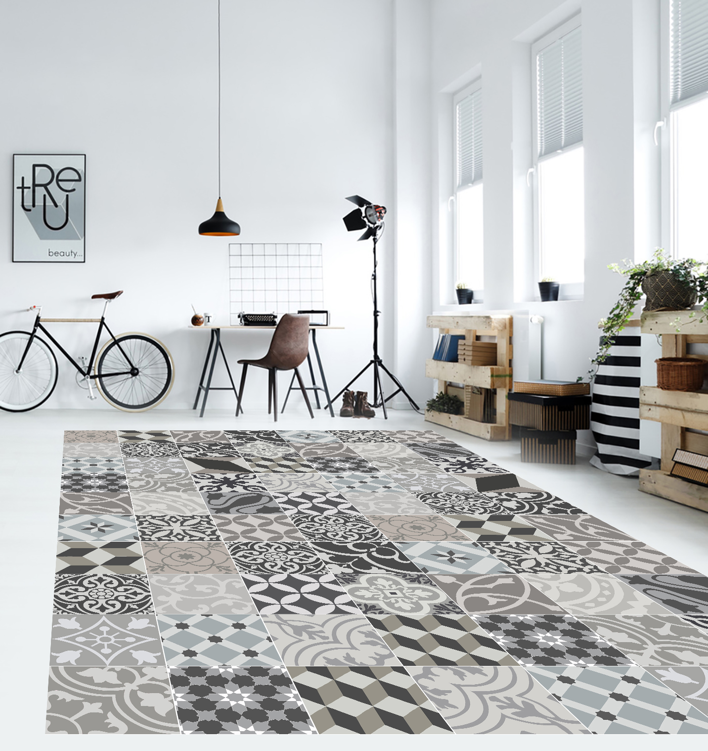 Alfombra de vinilo trujillo 1 200x266 cm - pvc antideslizante, vinilica para cocina o salón, lavable, estilo hidraúlico