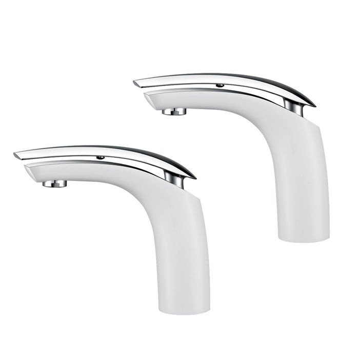 2x Wysokiej jakości białe chromowane baterie łazienkowe Mosiężna bateria umywalkowa Wysokość wylewki 125 mm