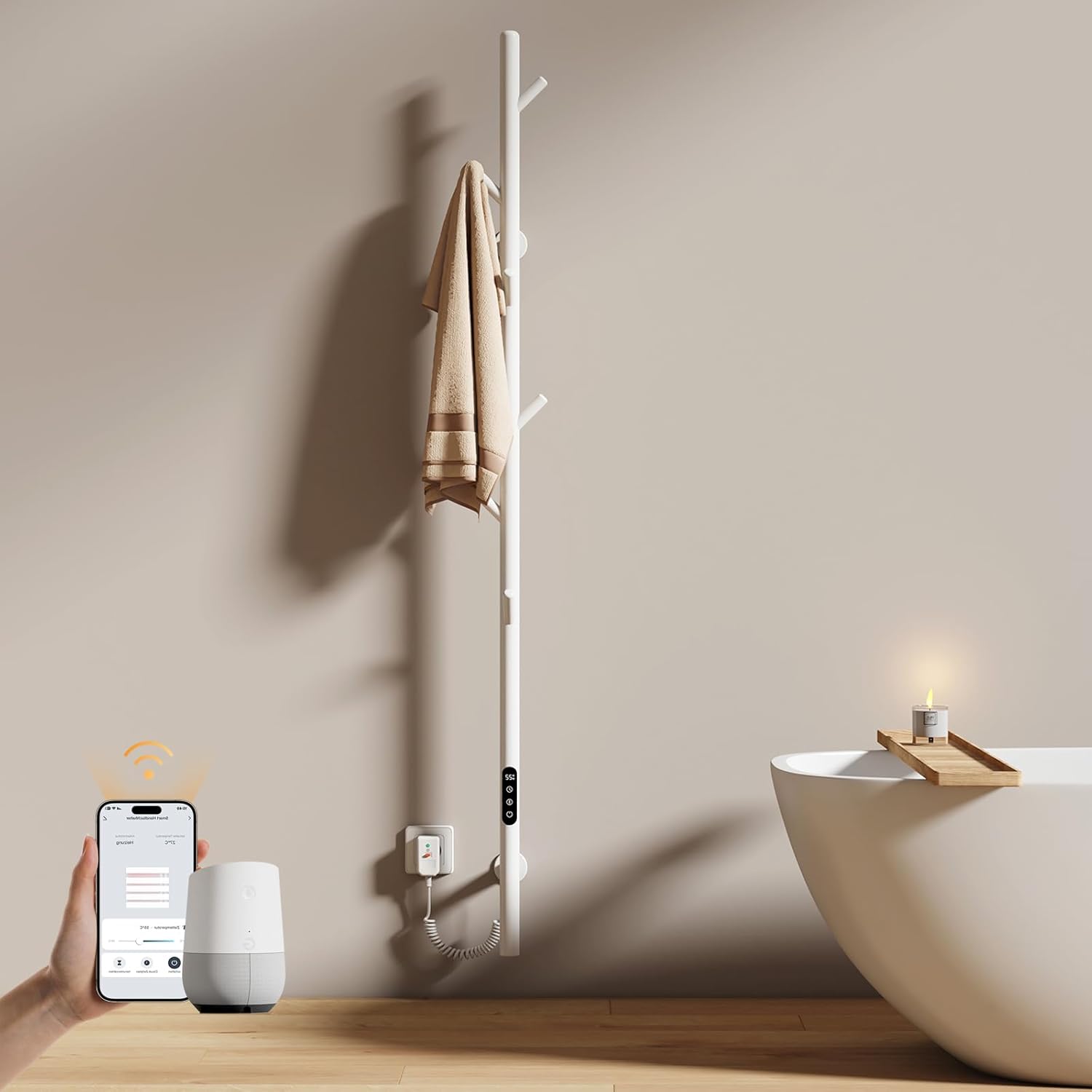 EMKE Suszarka elektryczna 100W 150x12.5 cm Biały - WiFi+TUYA+Głos (Google/Alexa) grzejnik elektryczny