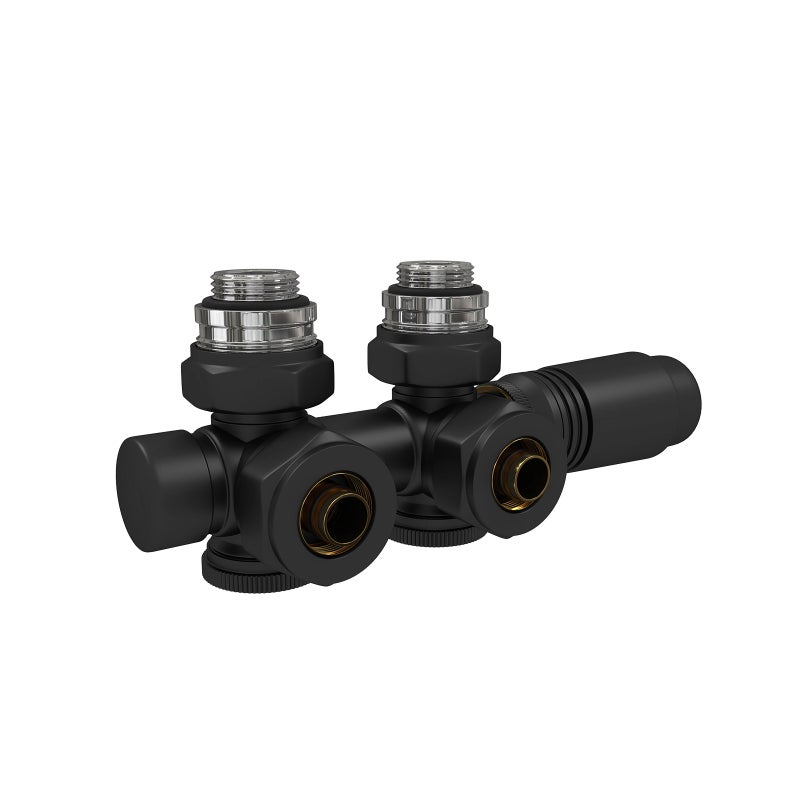 EMKE Zestaw termostatyczny do grzejnika 1/2" GZ, PEX fi 16 – czarny mat – zawór termostatyczny grzejnikowy