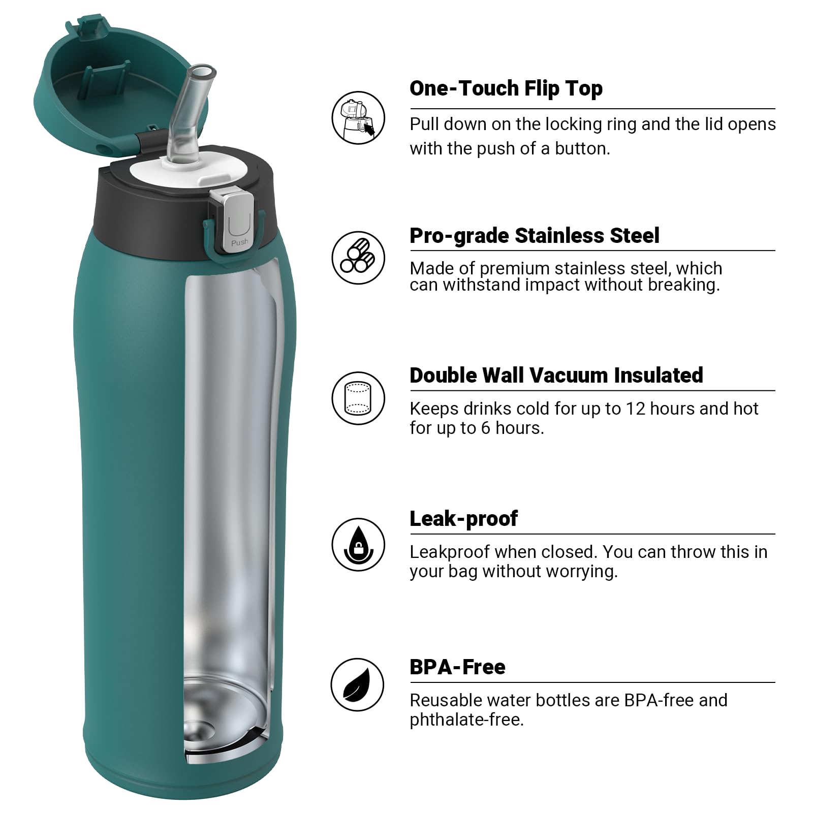 Borraccia Termica Con Cannuccia Per Bambini - Acciaio Inox, Senza BPA, 500ml, Design Antigoccia - Foto 10