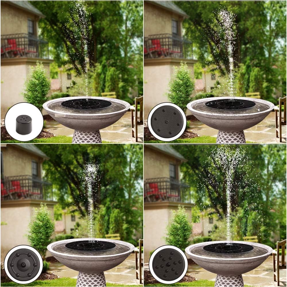 Fontaine Solaire Extérieur 1,4W, Fontaine à Eau Solaire pour Bain d'oiseau avec 4 Styles d'eau par 4 Buses, Flottante Autoportante - 3