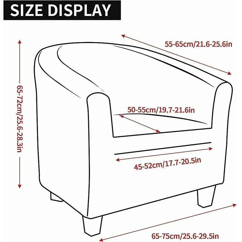 Velours Housse de Fauteuil Ensemble de Deux Pièces Fauteuil Extensible Salon Fauteuil Cabriolet Tub Chair avec Housse de Coussin (Bleu Gris) - 5