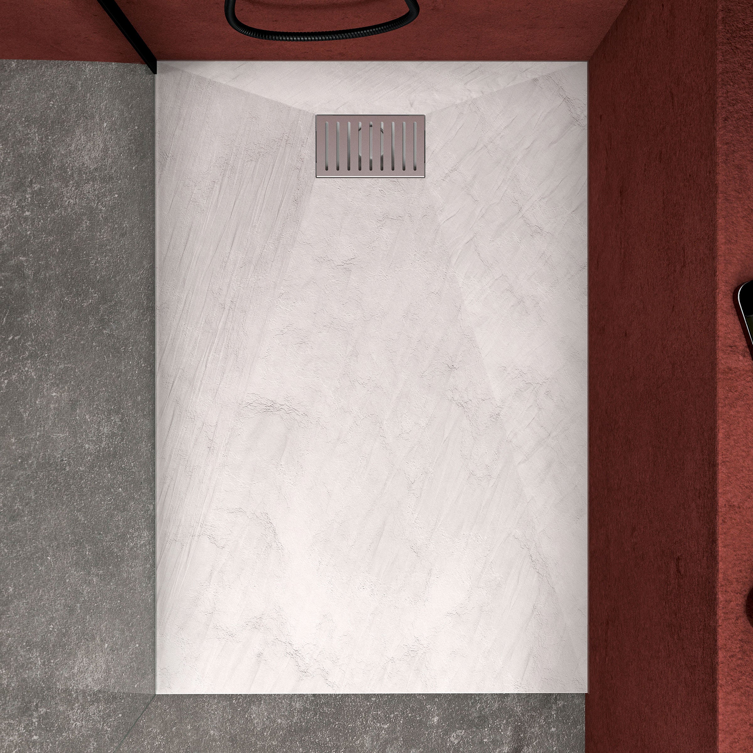 Receveur de douche Blanc Effet Pierre 90x140 cm et Grille décor Linéaire en Inox - 2