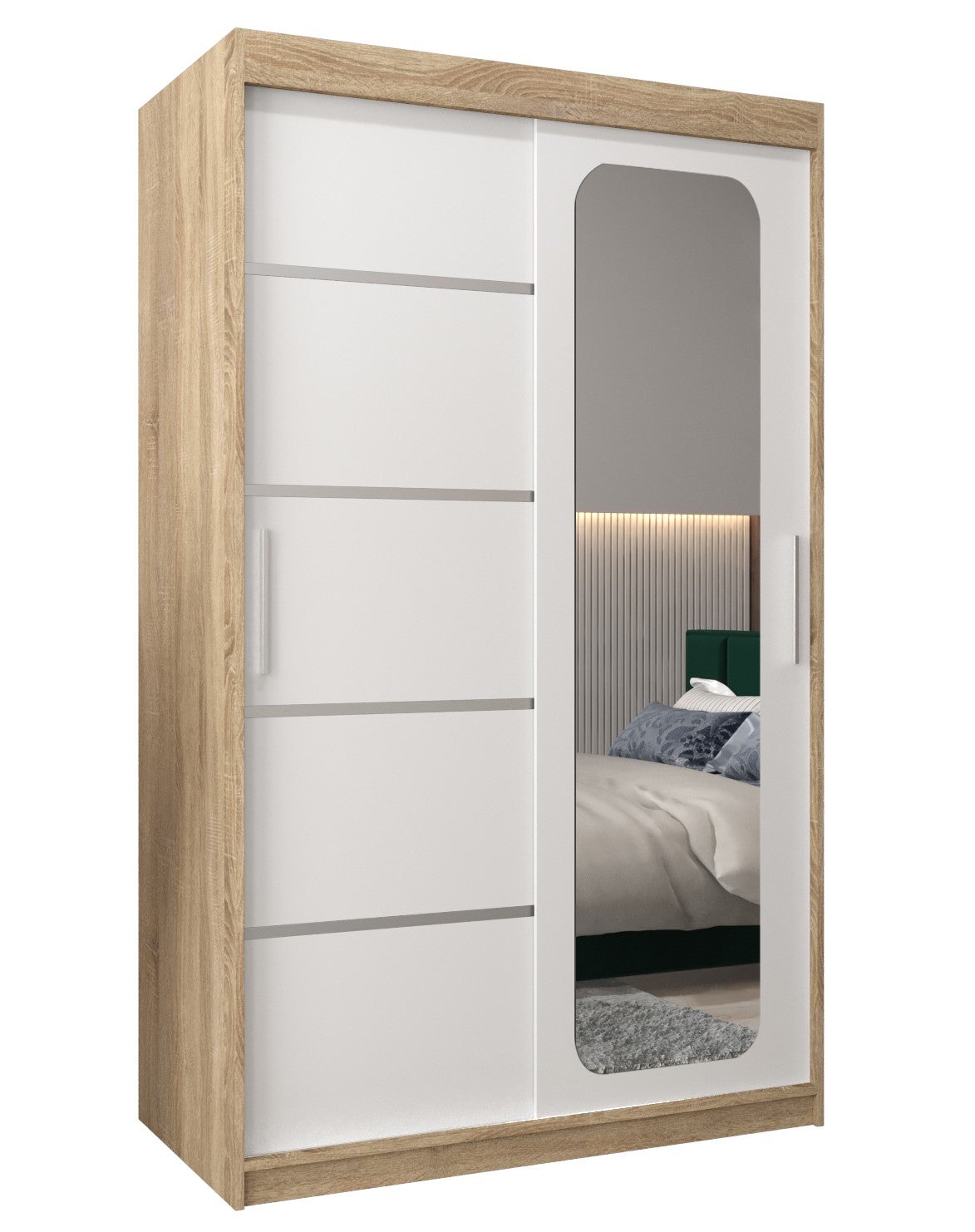 Szafa przesuwna garderoba PROMO V2 120 x 62 x 200 cm Sonoma + Biały - Abiks Meble