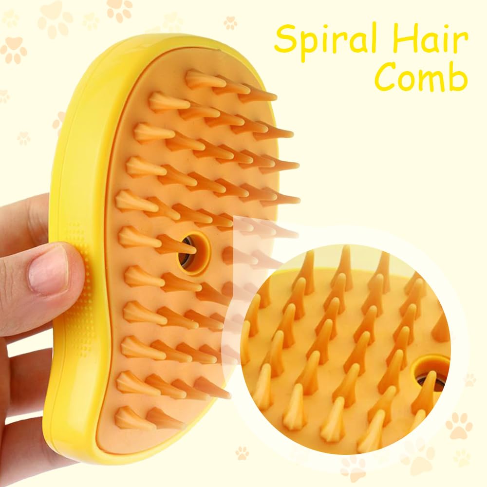 2 uds 4 en 1 cepillo de vapor multifuncional para gatos, cepillo de vapor autolimpiante para eliminar el pelo enredado y suelto (amarillo) - 6