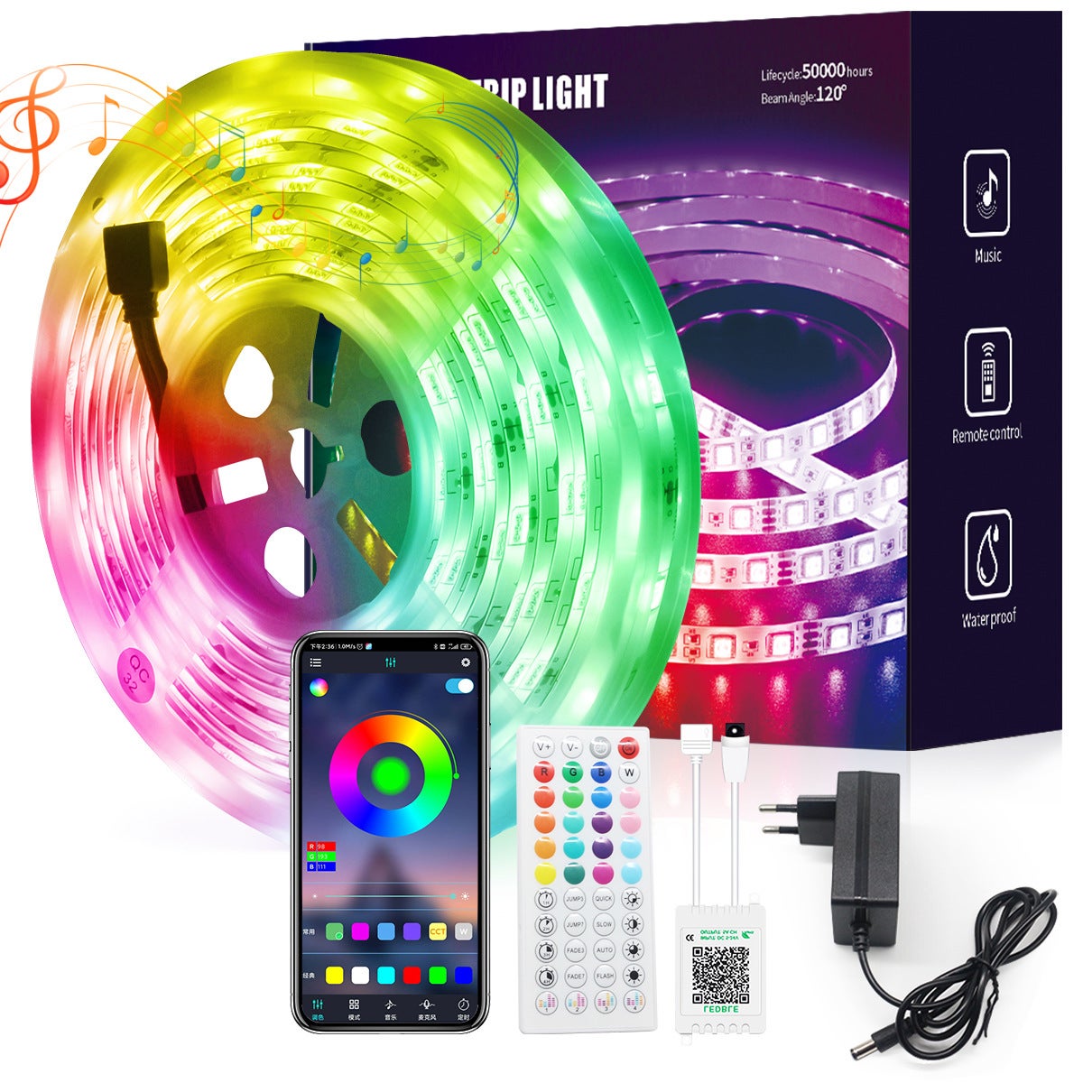 Ruban LED 5 Mètres RGB 24V - 150 LEDs, Contrôle Par APP Et Télécommande - HOVVIDA, Pour Déco Intérieur (cuisine, Bureau...)