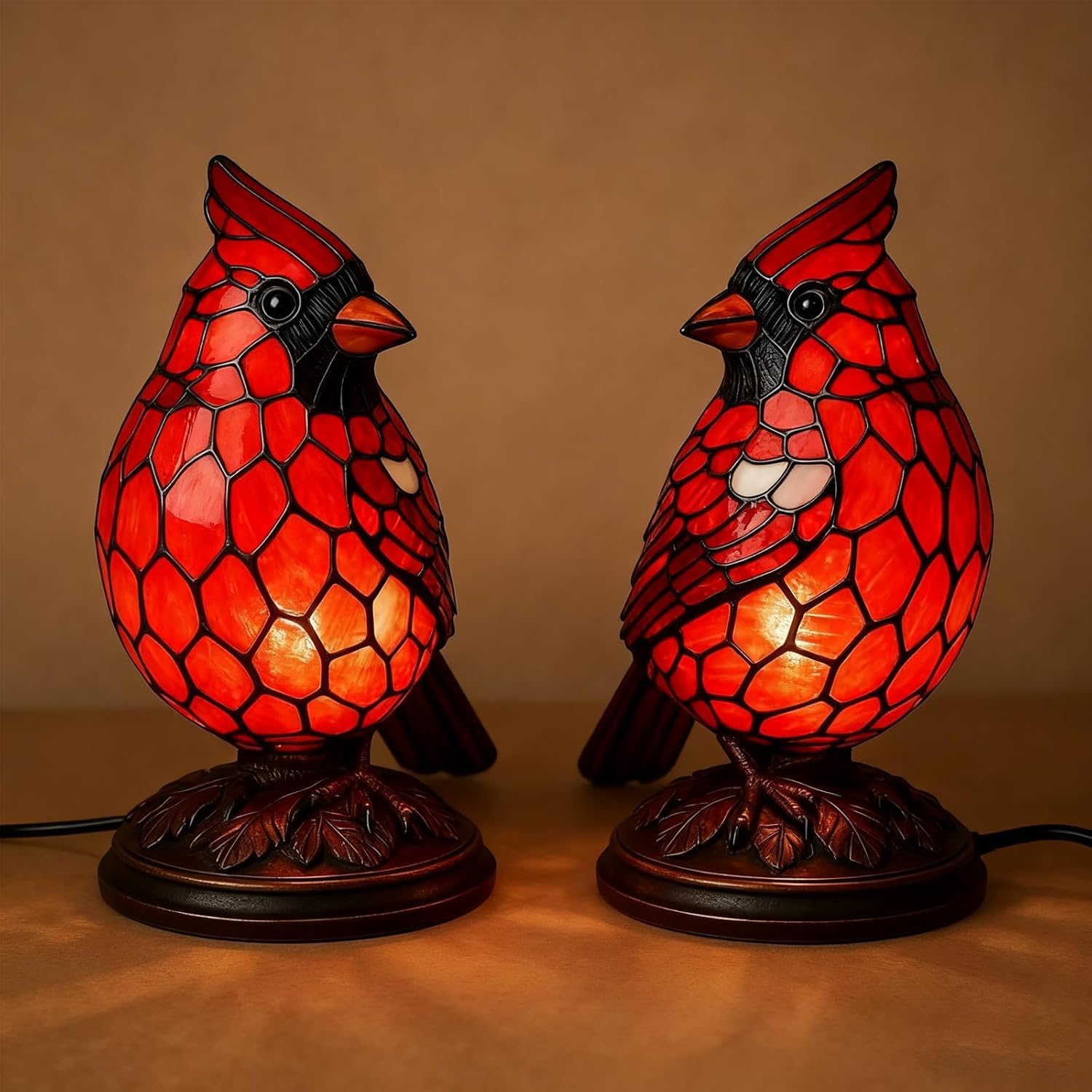 Dekoracyjna lampa stołowa w kształcie kardynała, czerwona lampka nocna z żywicy, ręcznie robiona lampa dekoracyjna, dekoracja wnętrz