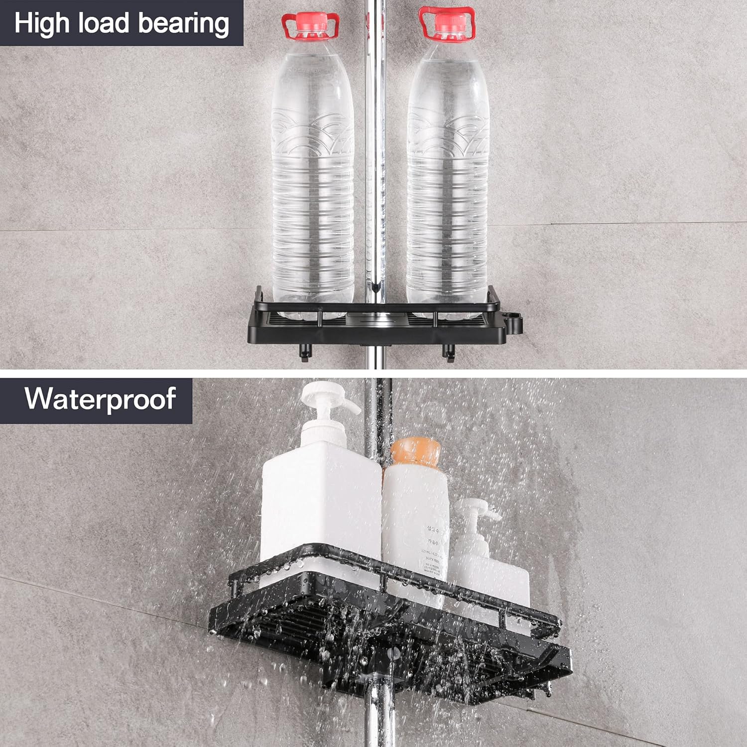 Support de douche, lot de 2, rangement de salle de bain, sans perçage, montage mural, antirouille, autocollant, noir 24MM-25MM - 2