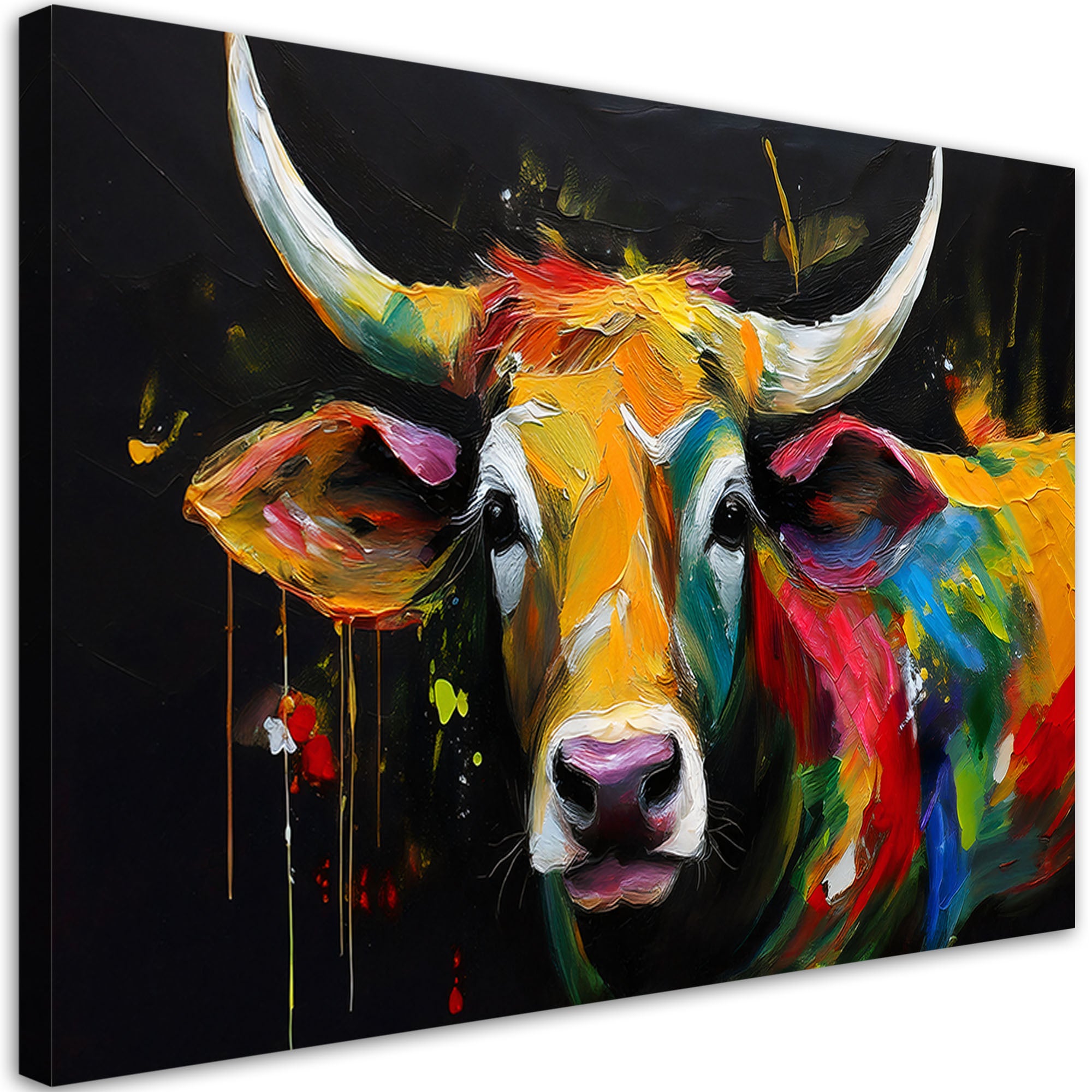Obraz na płótnie, Abstrakcja Kolorowa Szkocka Krowa 60x40