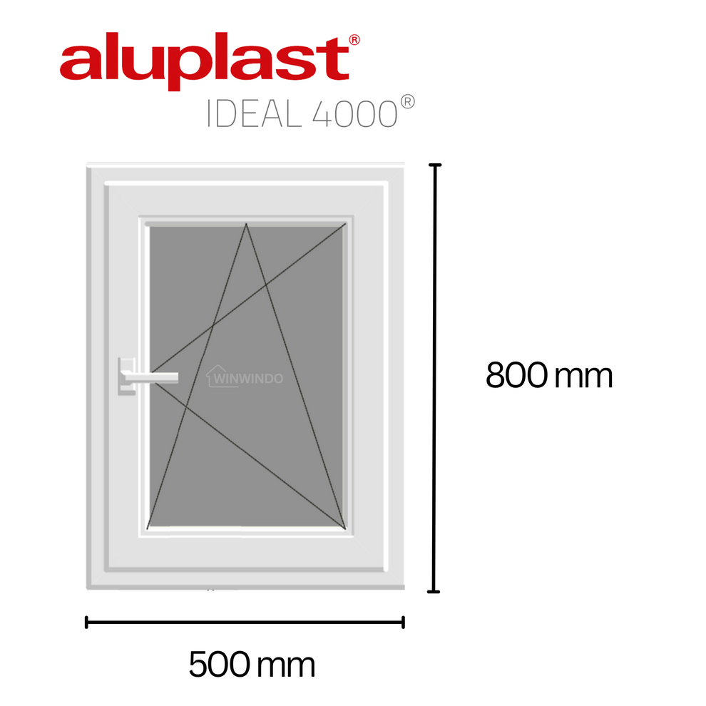 Janela PVC reforçado 80×50 cm branca oscilobatente direita | Vidro fosco – Perfil Aluplast - 3