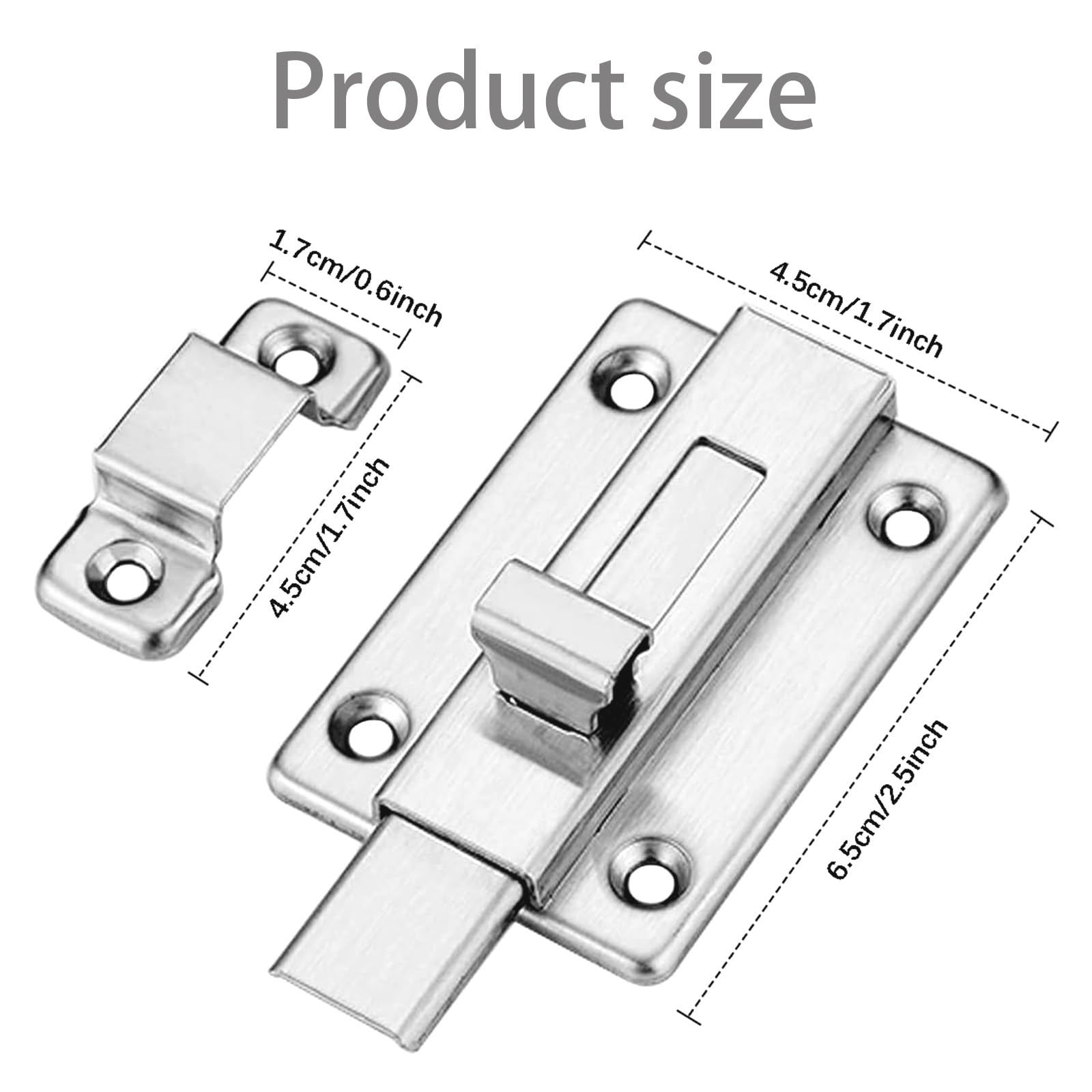 Lot de 2 Targettes 3.0 Pouces Verrou de Porte à Boulon Coulissant avec 12 vis Verrou de Porte en Acier Inoxydable pour tous les types de portes - 3