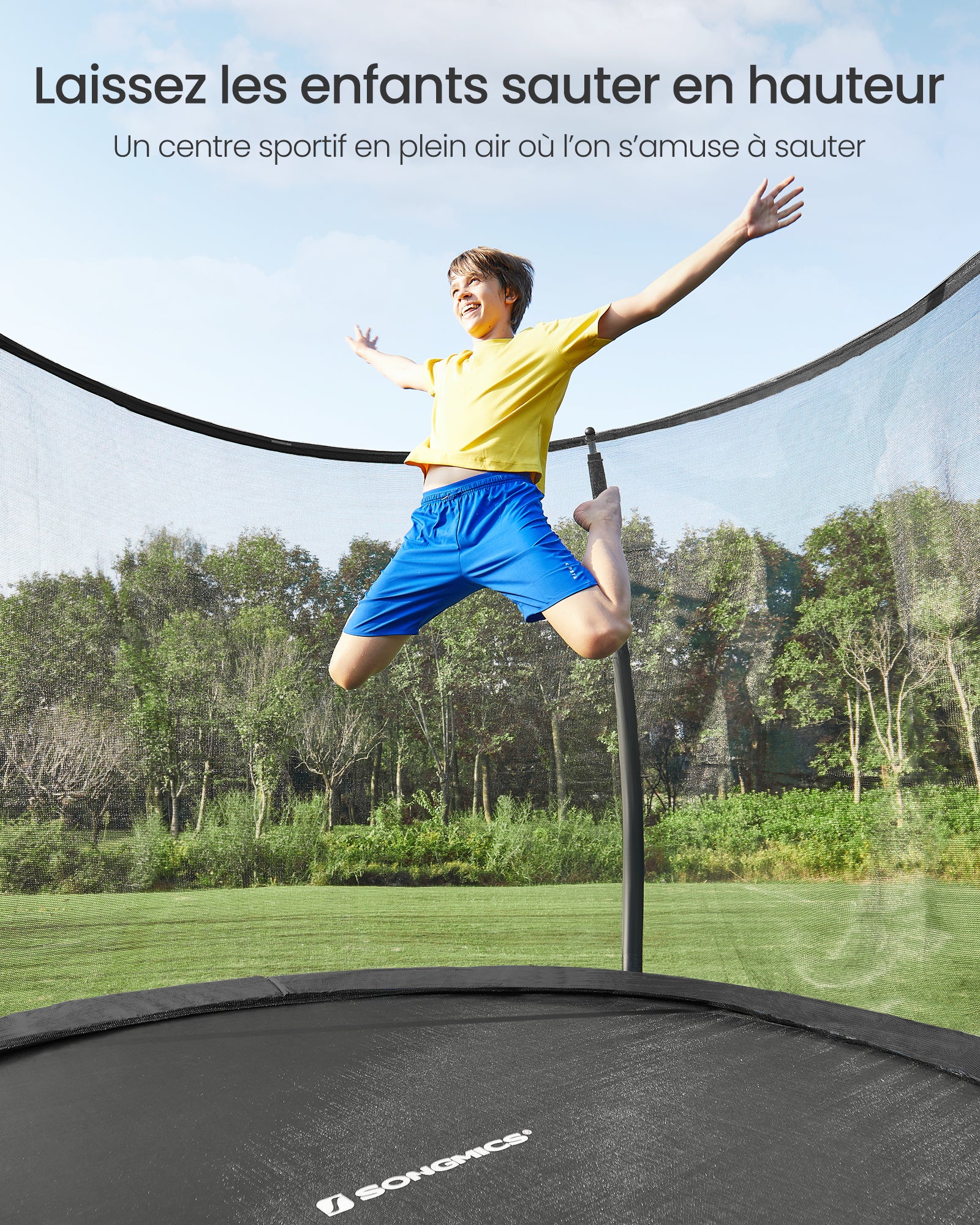 SONGMICS Trampoline Extérieur Enfant – Diamètre 183 Cm, Filet PE, Coussin PVC, Échelle, Cadre Acier Galvanisé