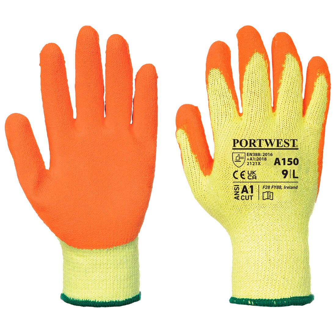 Gants tricoté Portwest enduit Latex Fortis A150 Jaune / Orange 9 - 3