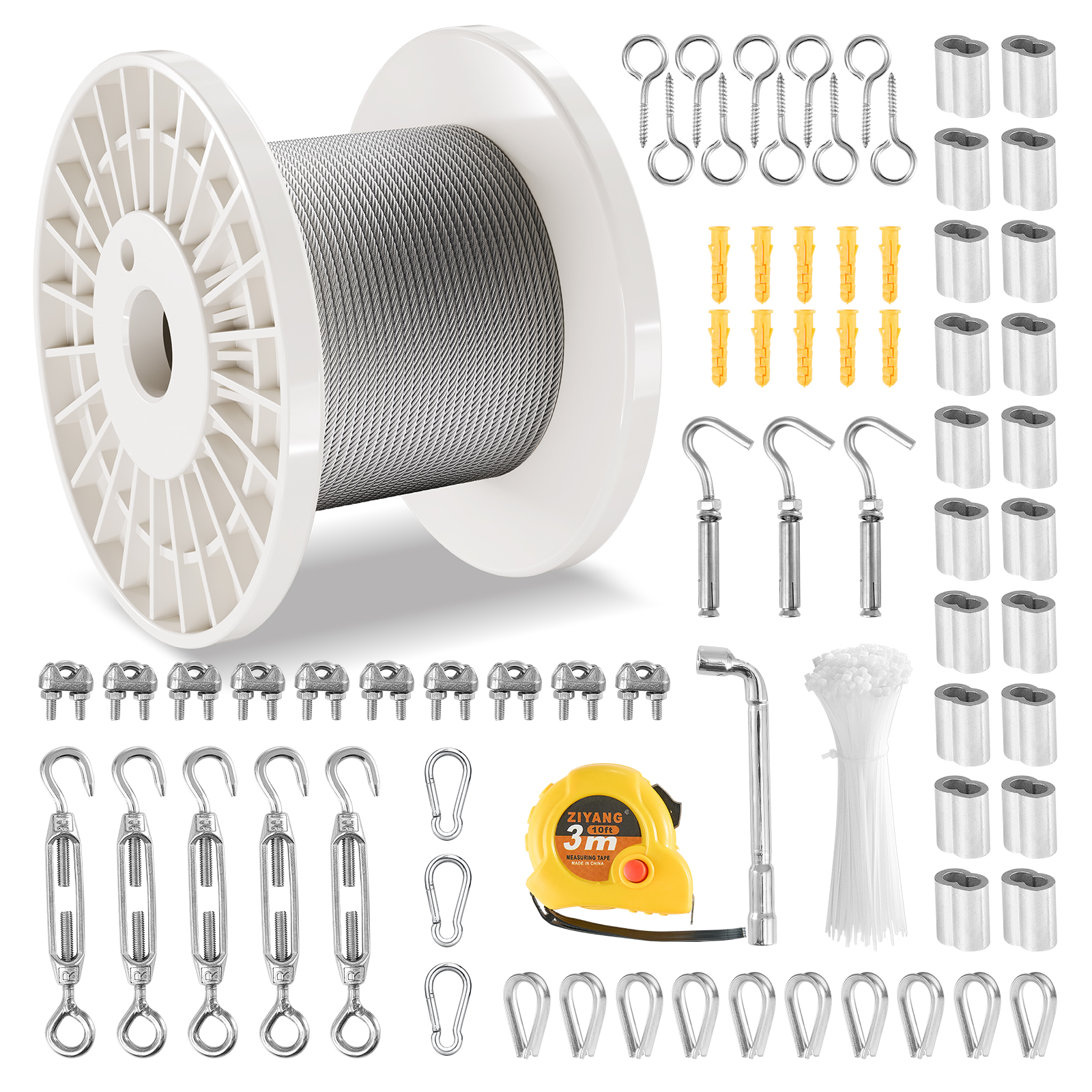 Câble VEVOR Acier Inoxydable 3,2 mm x 30,5 m Cable Kit Fil Tressé Inox pour Système de Garde-corps de Terrasse, Treillis de Jardin, avec Coupe-câble - 9