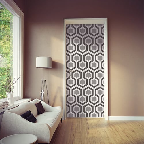 Sticker porte, Papier peint adhésif déco pour portes et placard nid d'abeille gris, 204 cm X 83 cm