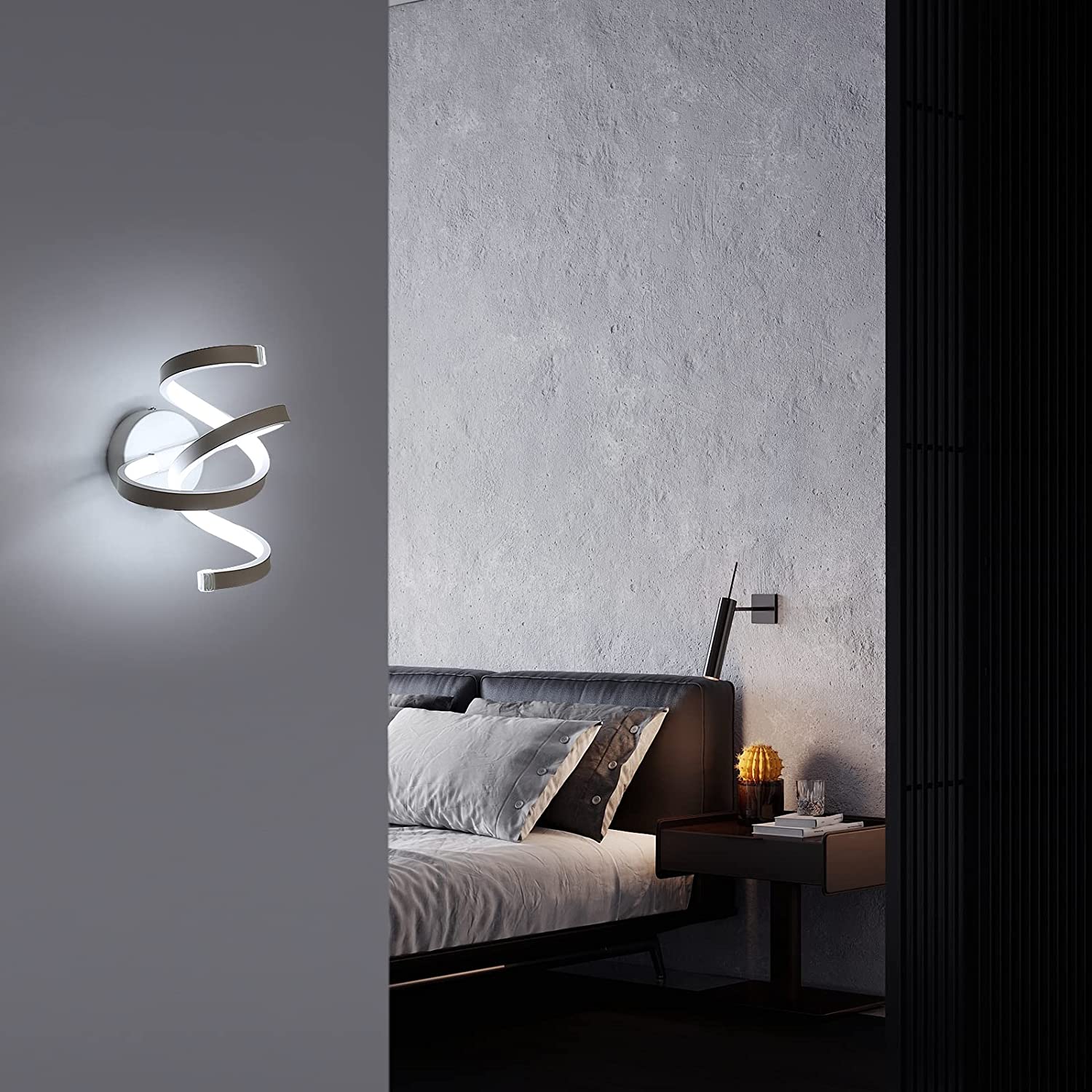 Lampada da Parete Interno, Moderno Applique da Parete a spirale 18W (6000K) LED Bianco freddo, Lampada a Muro in Acrilico, per comodino, sfondo TV Sog - 2