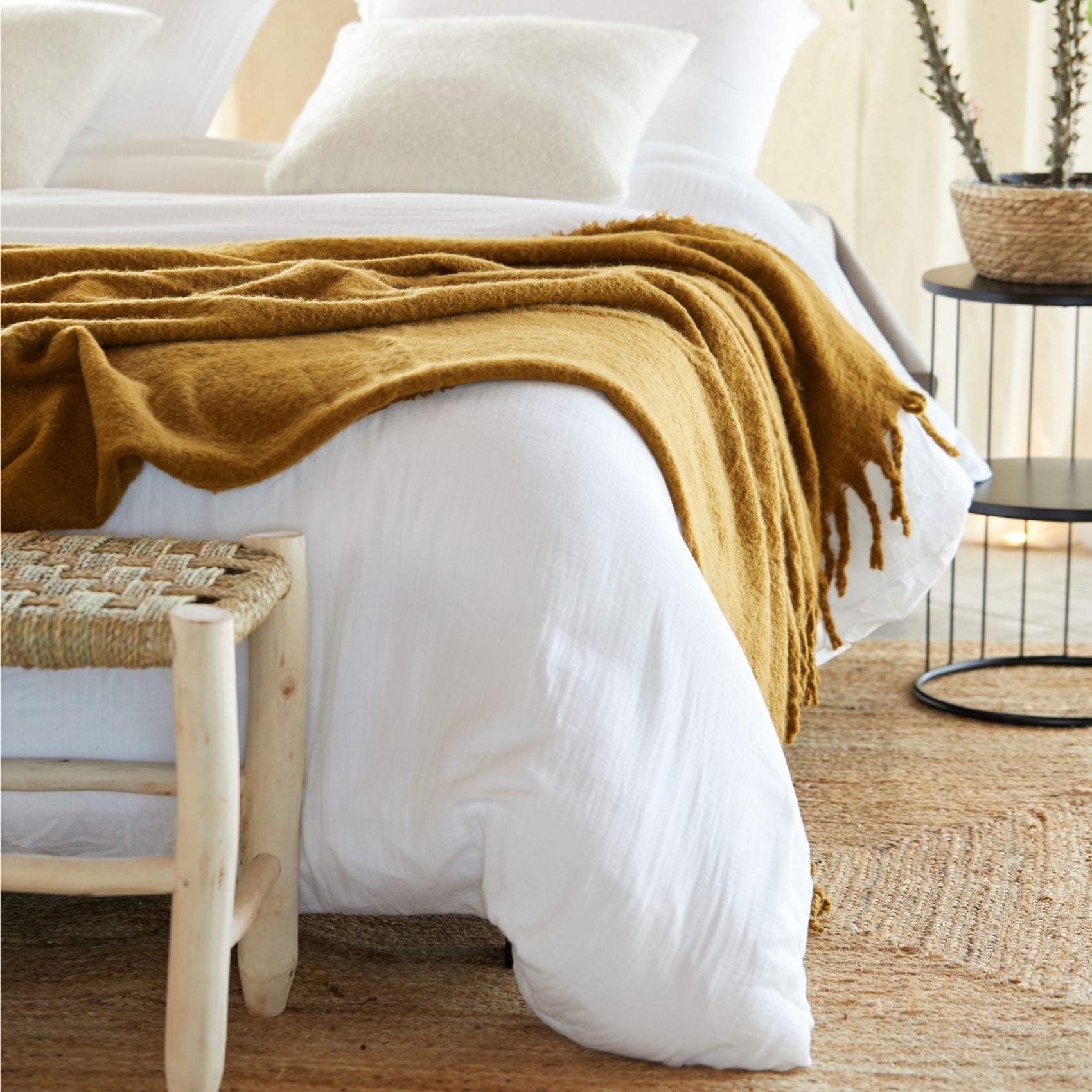 Parure de lit en gaze de coton - Blanc - 260x240 cm - Gaze de coton/Coton - 3