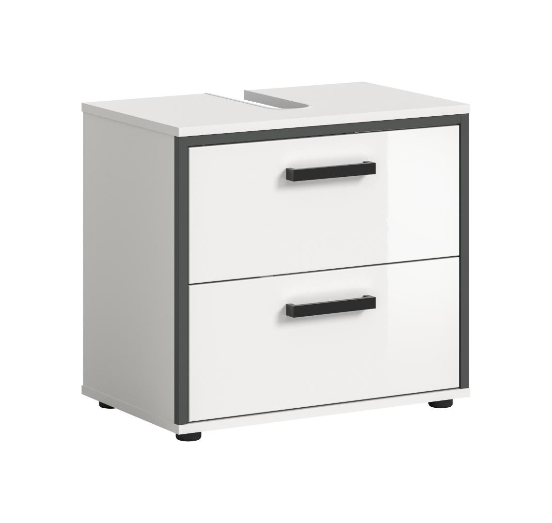 Kojak szafka pod umywalkę 2 szuflady białe, biały wysoki połysk.