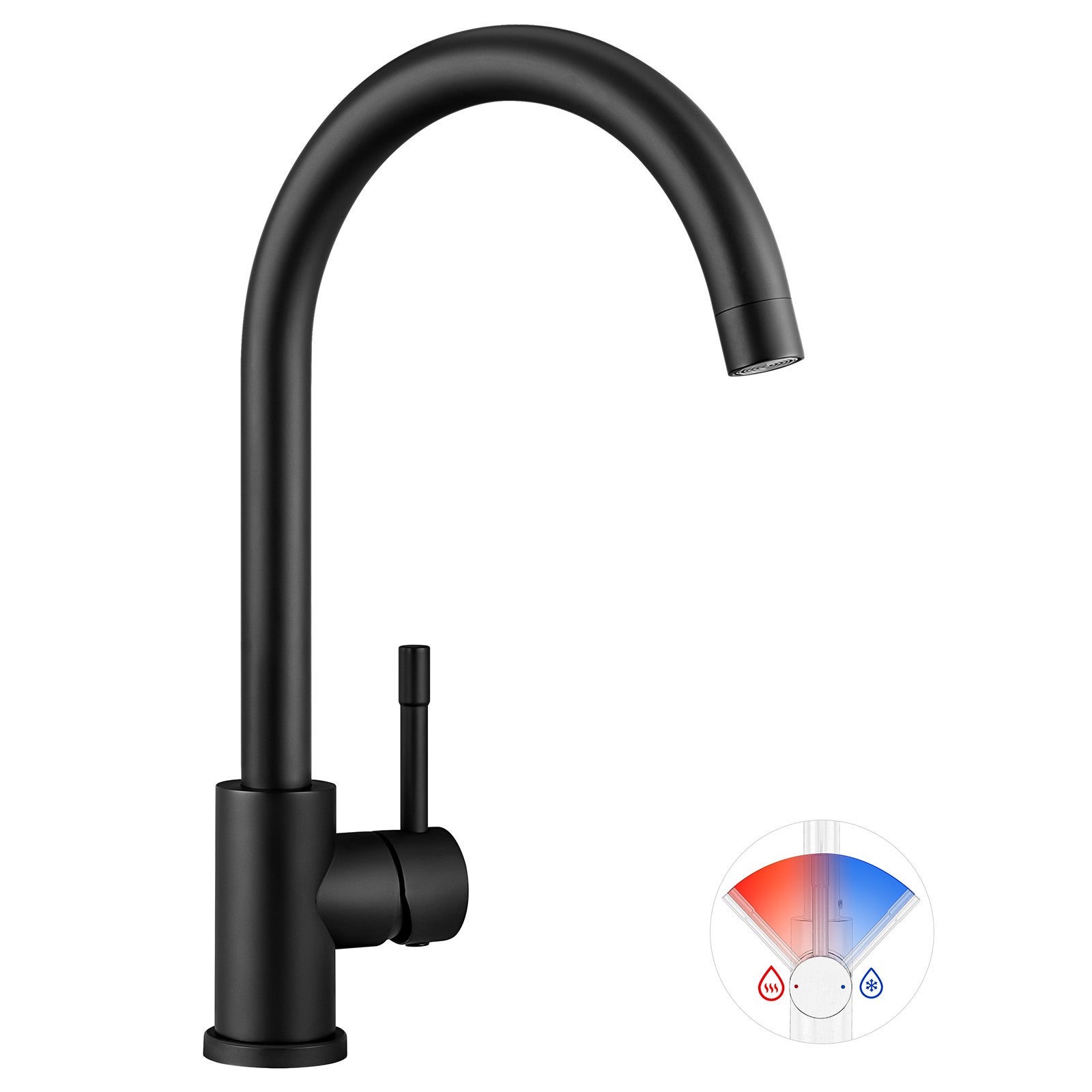 Grifo mezclador de cocina de acero inoxidable, grifo de fregadero de agua fría y caliente, giratorio 360°, con burbujeador desmontable, negro - 2